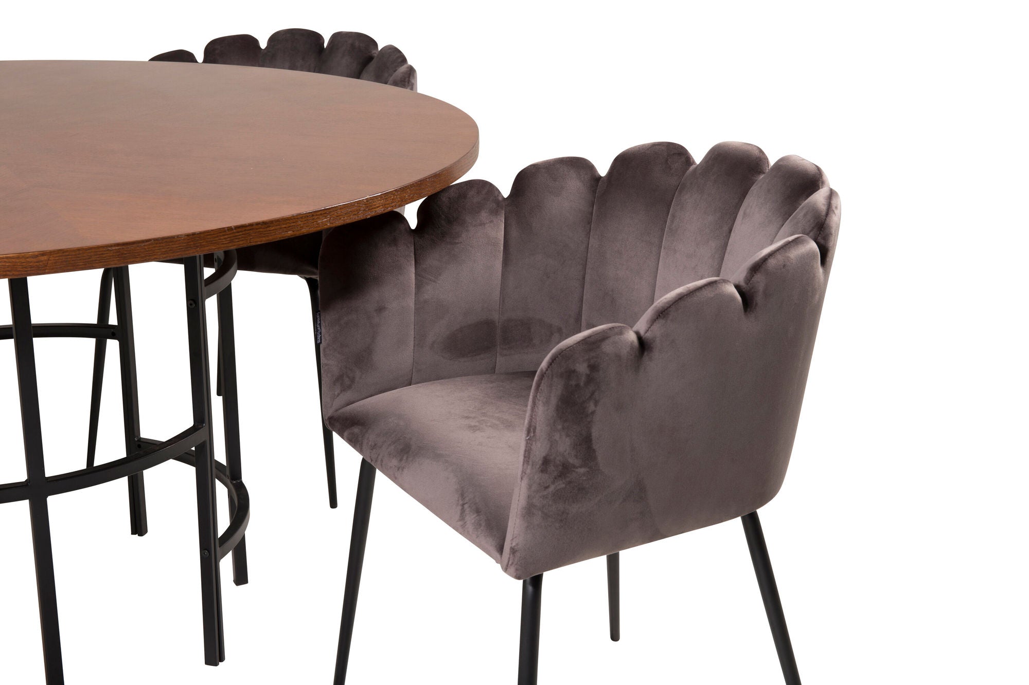 Venture Home Copenhagen - spisebord round - Brown / Black+Limhamn - stol - Grey Velvet_4