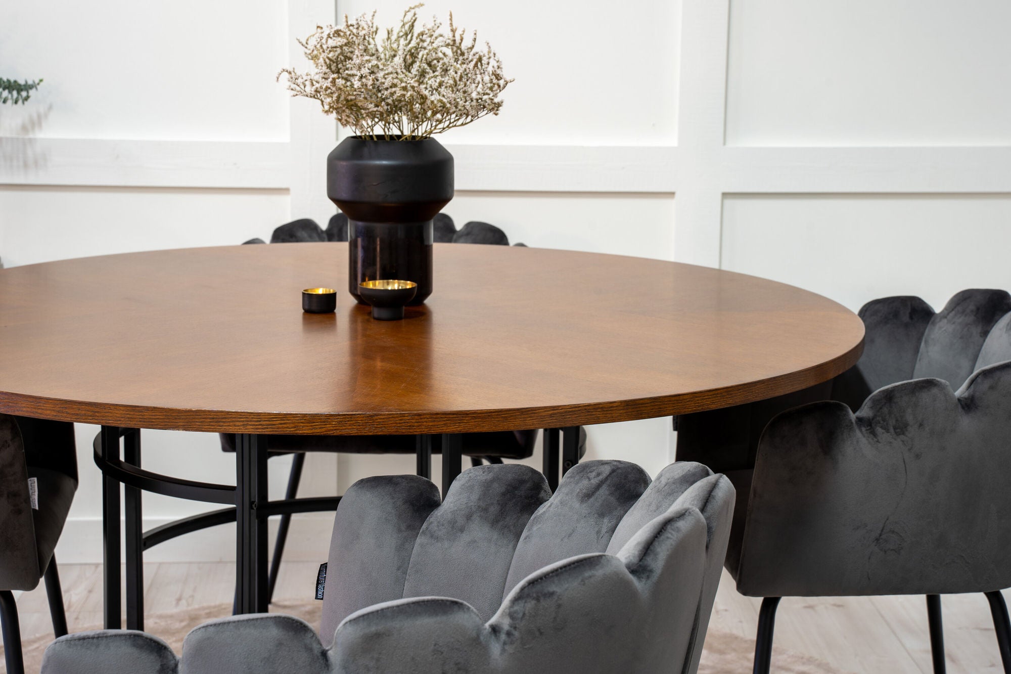 Venture Home Copenhagen - spisebord round - Brown / Black+Limhamn - stol - Grey Velvet_4