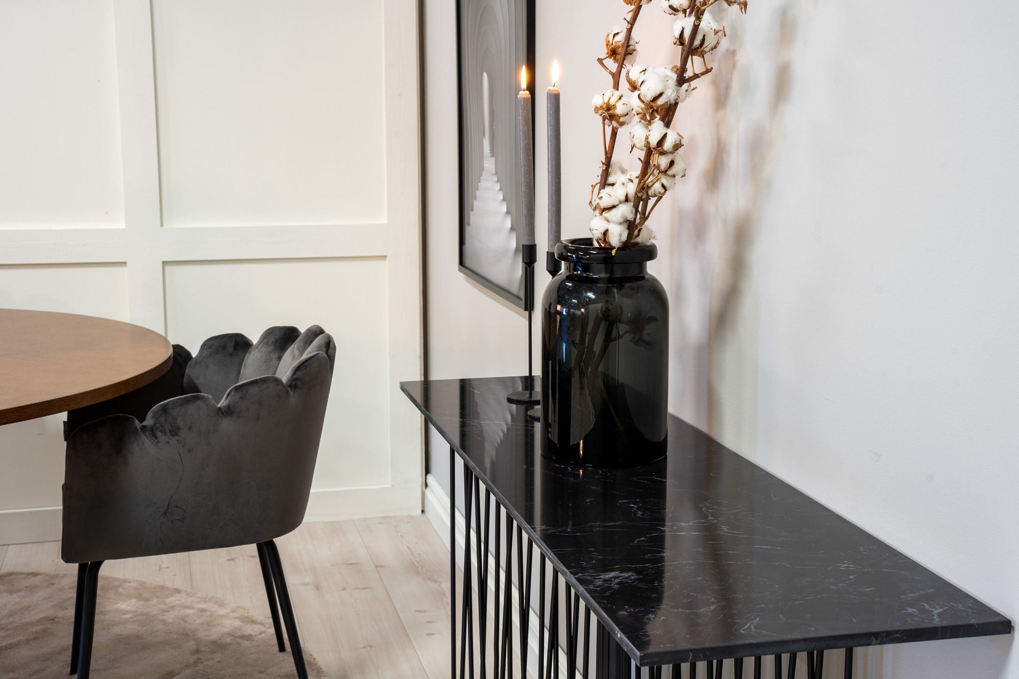 Venture Home Copenhagen - spisebord round - Brown / Black+Limhamn - stol - Grey Velvet_4