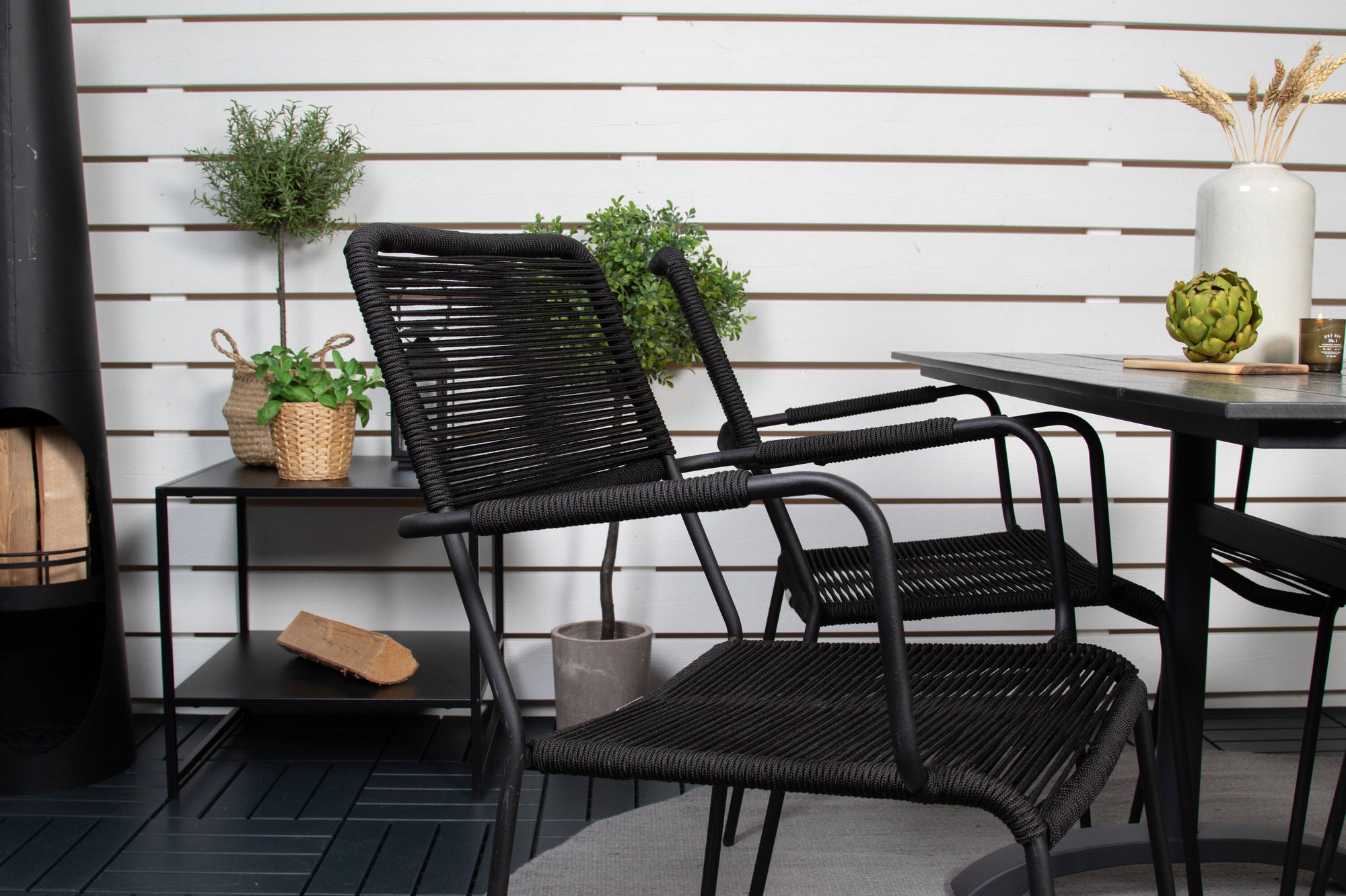 Venture Home Denver Café bord 120*70 - Black Alu / Black Aintwood+Lindos Armchair - Black Alu / Black Rope_4