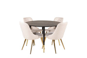 Venture Home Dipp spisebord - 115cm - Black Veneer / black legs w brass dipp +Velvet Deluxe Spisebordsstol - Brushed brass leg / Beige Velvet_4