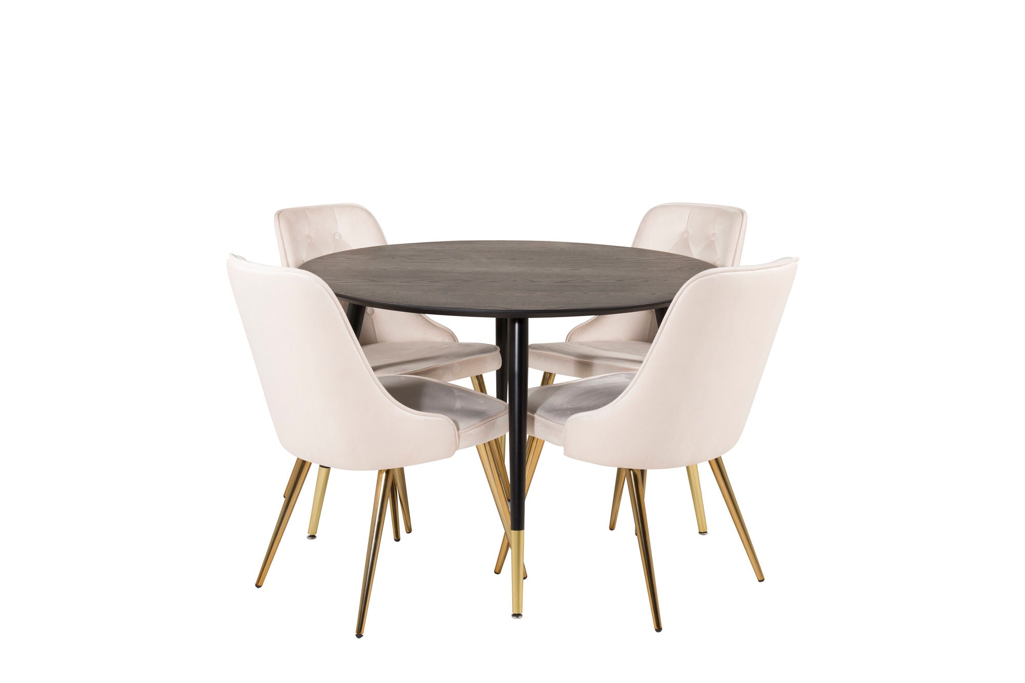 Venture Home Dipp spisebord - 115cm - Black Veneer / black legs w brass dipp +Velvet Deluxe Spisebordsstol - Brushed brass leg / Beige Velvet_4