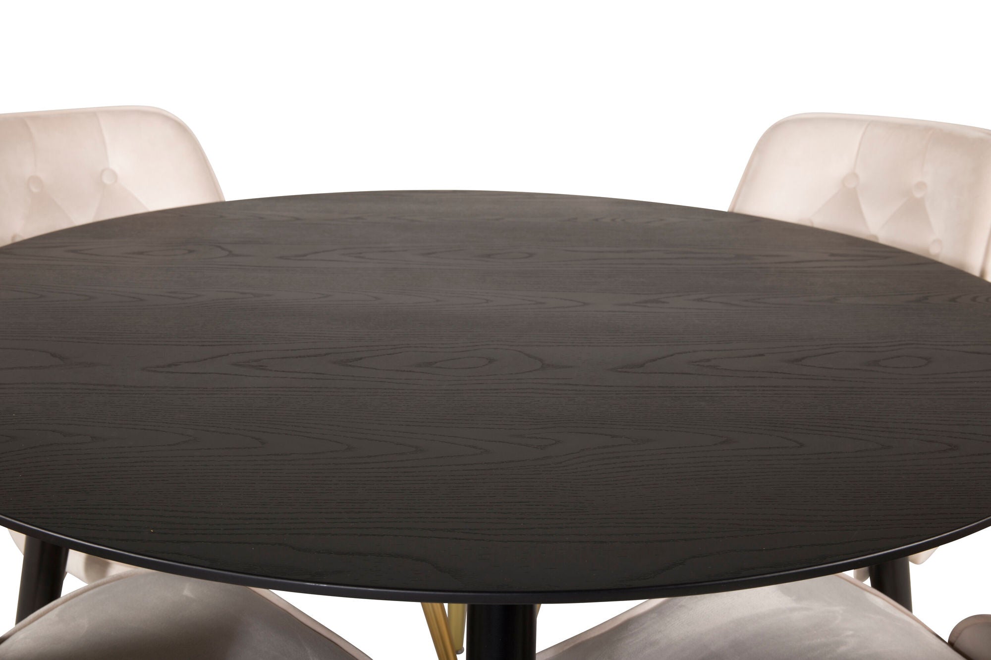 Venture Home Dipp spisebord - 115cm - Black Veneer / black legs w brass dipp +Velvet Deluxe Spisebordsstol - Brushed brass leg / Beige Velvet_4