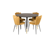 Venture Home Dipp spisebord - 115cm - Black Veneer / black legs w brass dipp +Limhamn Light - stol - Gold Velvet_4