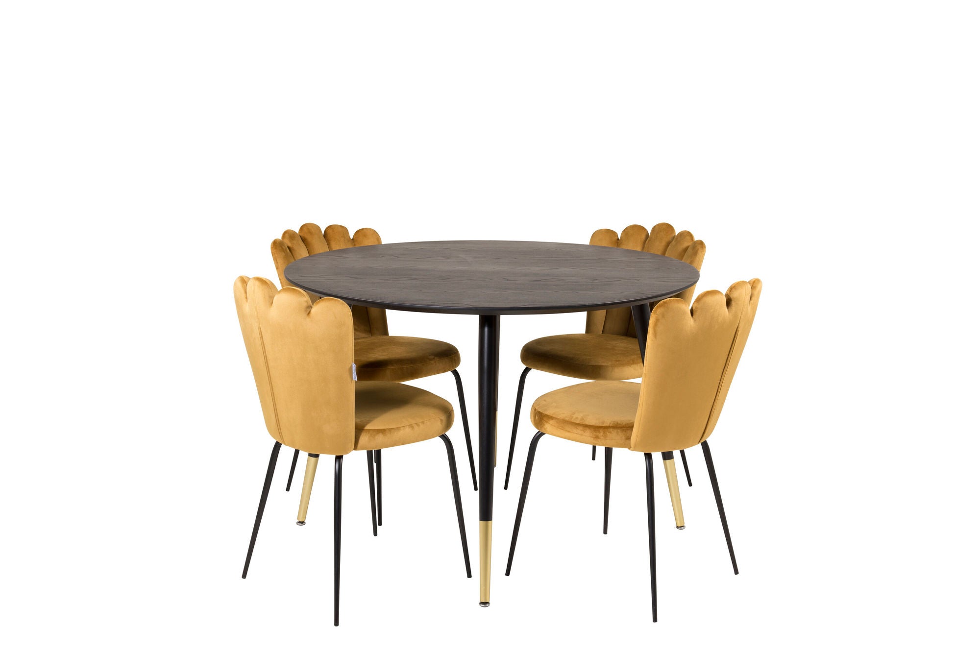Venture Home Dipp spisebord - 115cm - Black Veneer / black legs w brass dipp +Limhamn Light - stol - Gold Velvet_4