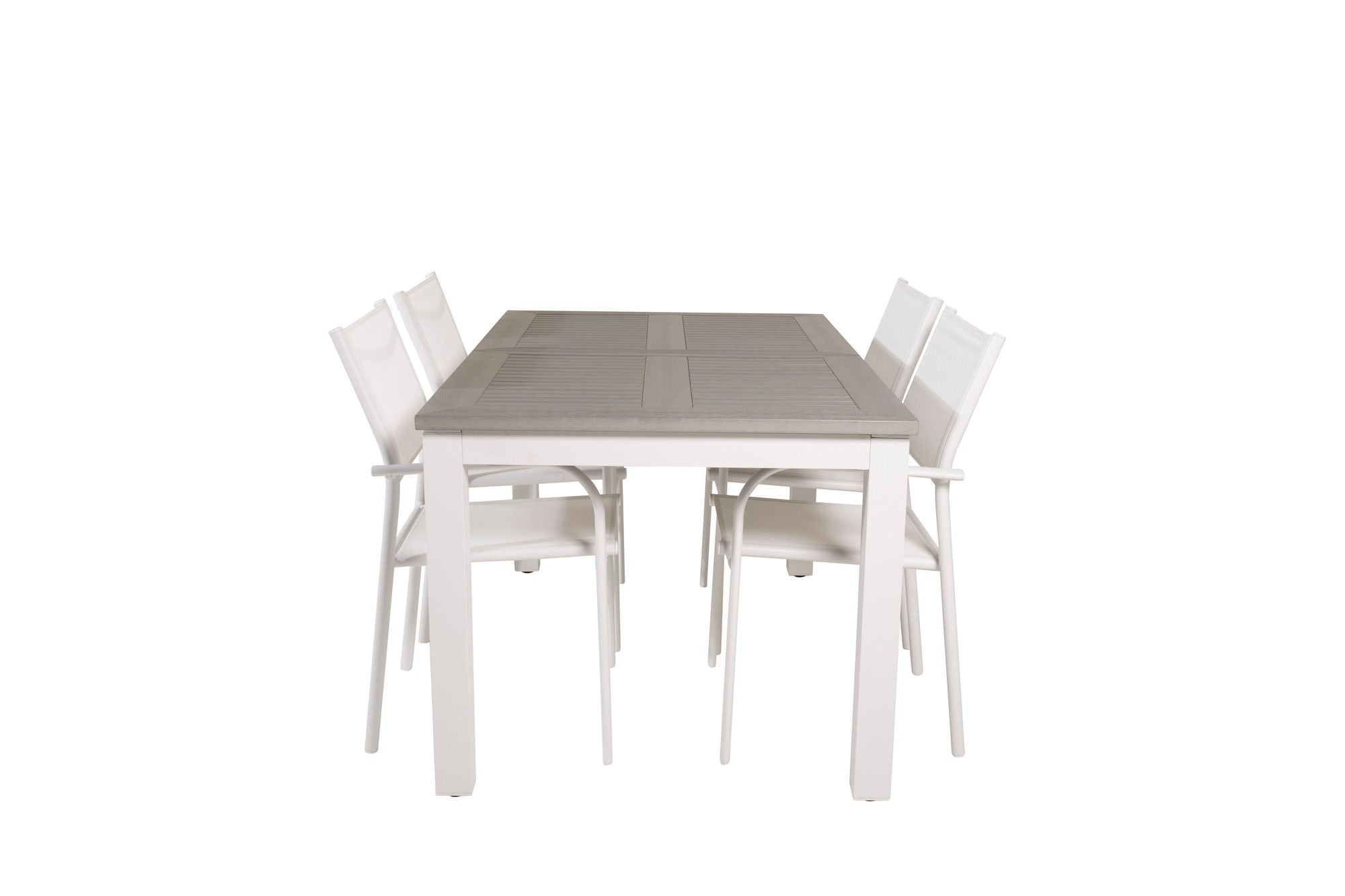 Venture Home Albany spisebord 152/210*90 - White Alu / Grey Aintwood+Santorini Arm stol (Stackable) - White Alu / White Textilene_4