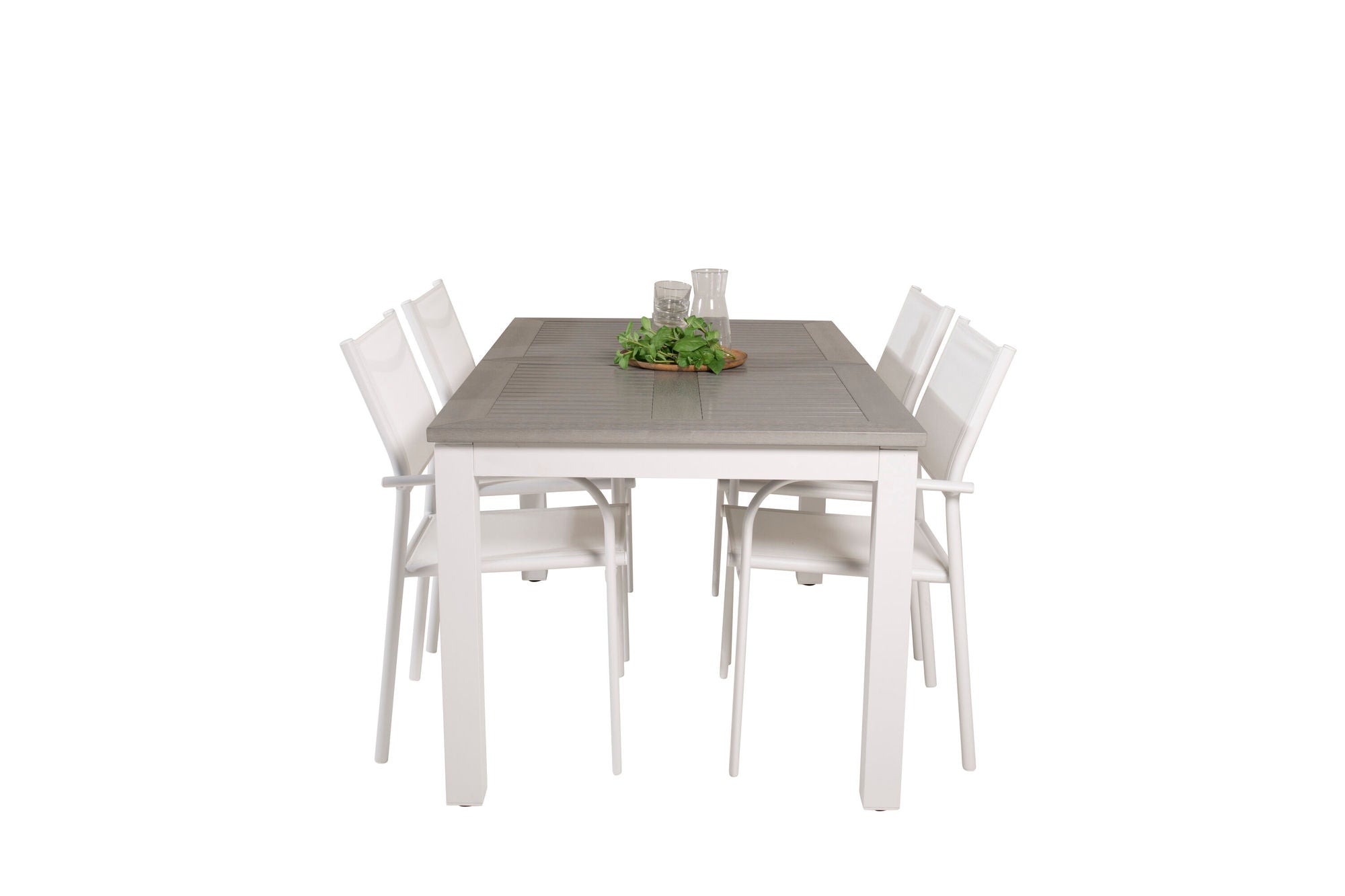 Venture Home Albany spisebord 152/210*90 - White Alu / Grey Aintwood+Santorini Arm stol (Stackable) - White Alu / White Textilene_4
