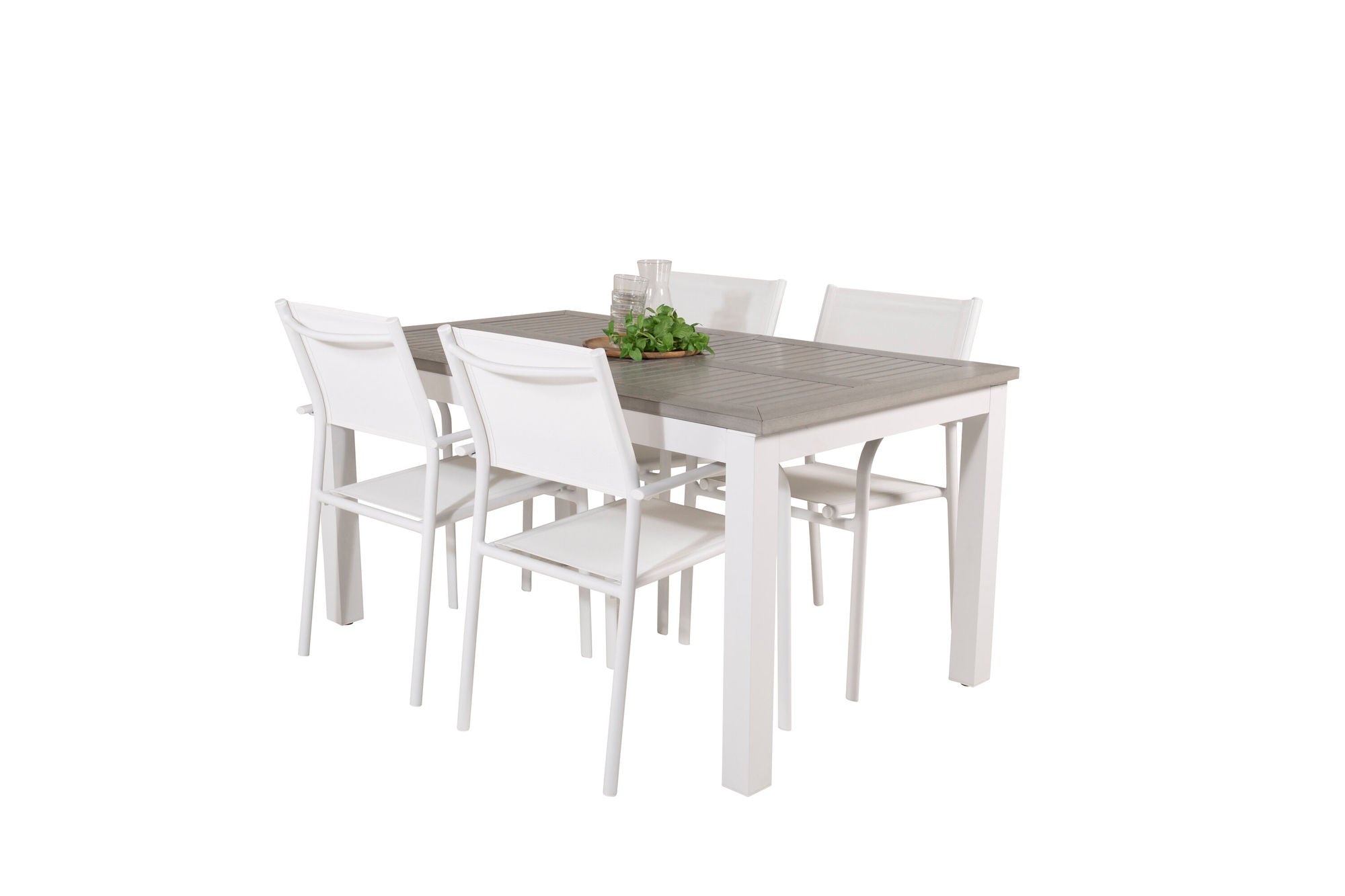 Venture Home Albany spisebord 152/210*90 - White Alu / Grey Aintwood+Santorini Arm stol (Stackable) - White Alu / White Textilene_4