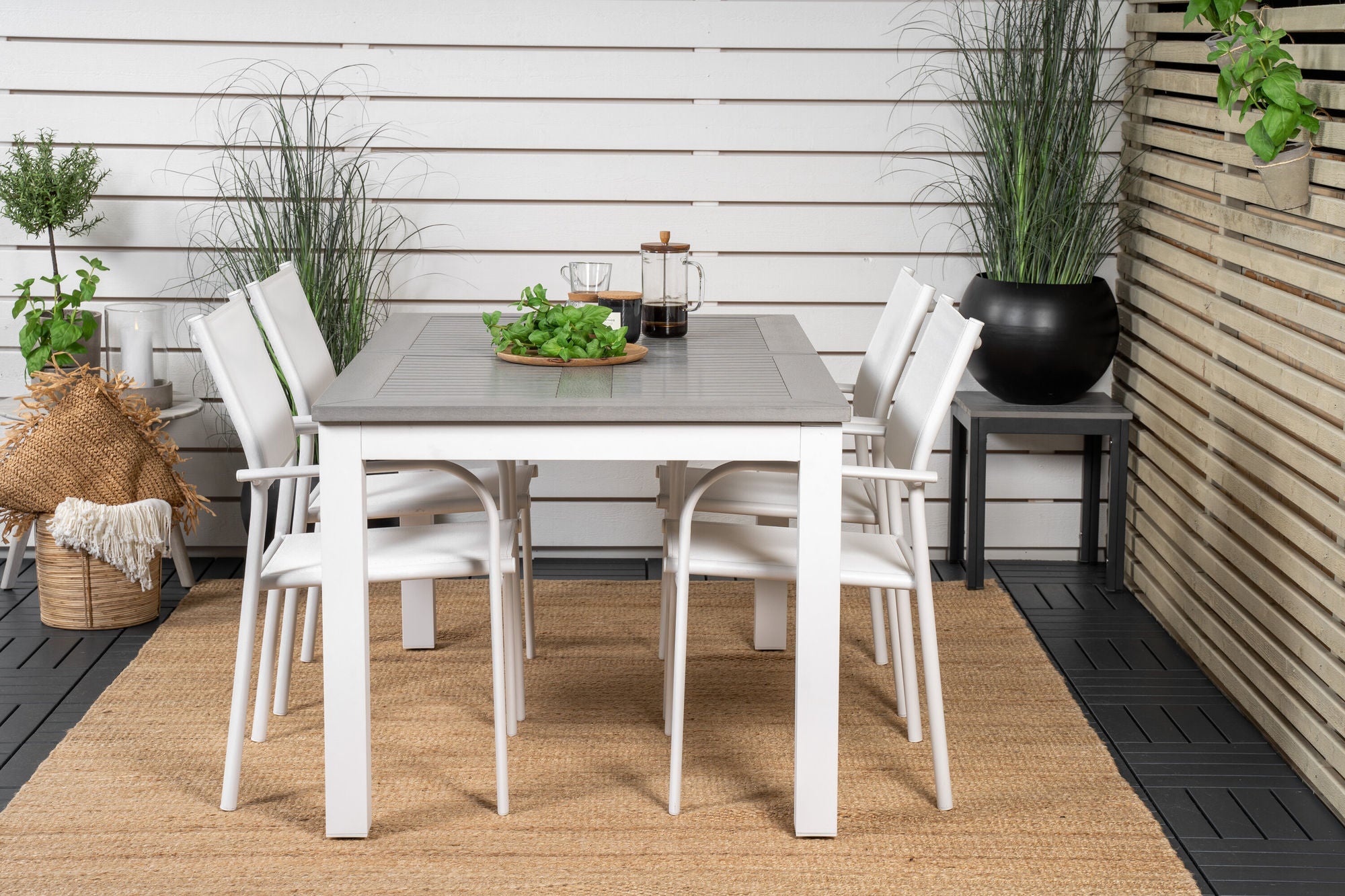 Venture Home Albany spisebord 152/210*90 - White Alu / Grey Aintwood+Santorini Arm stol (Stackable) - White Alu / White Textilene_4