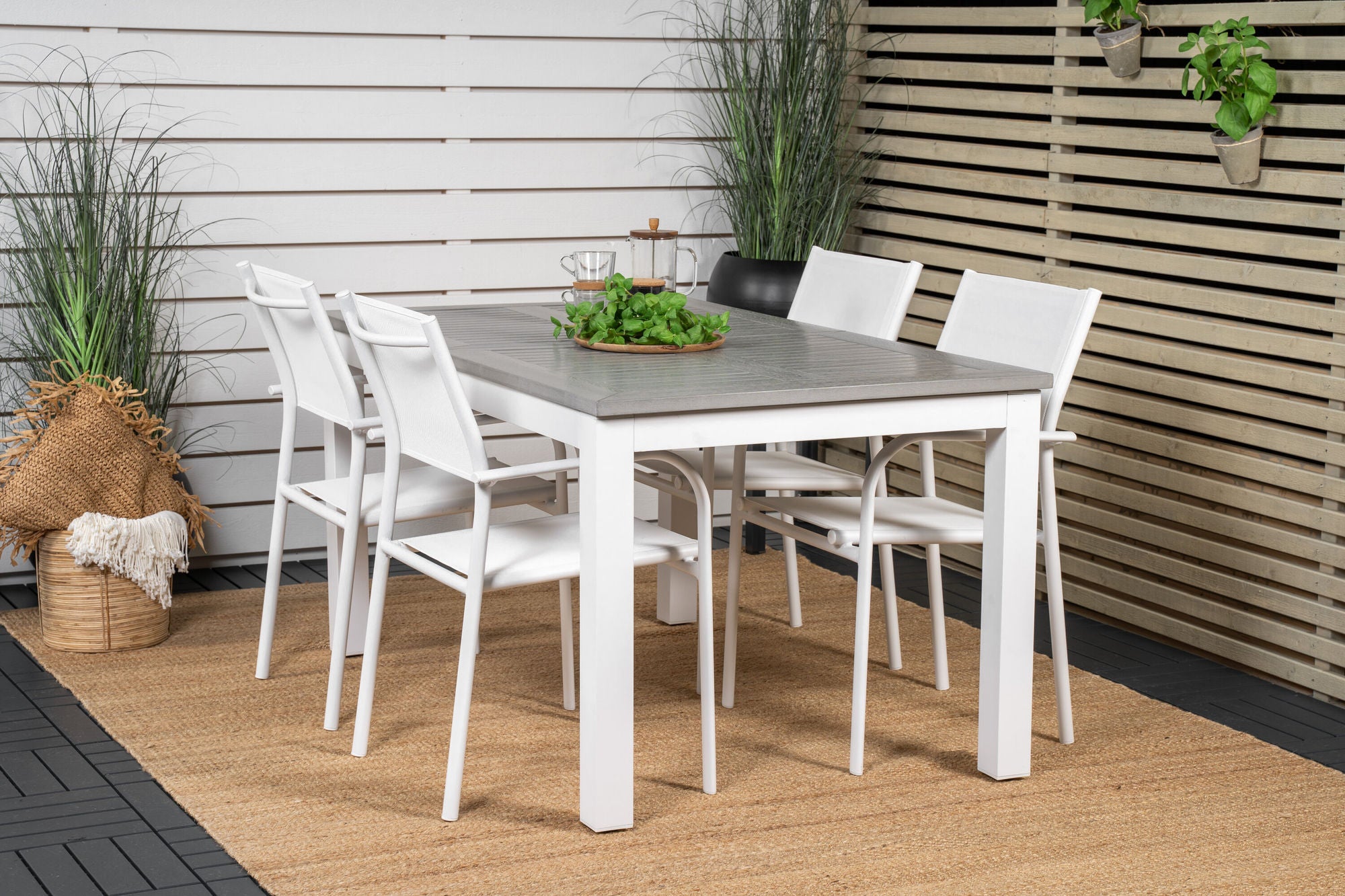 Venture Home Albany spisebord 152/210*90 - White Alu / Grey Aintwood+Santorini Arm stol (Stackable) - White Alu / White Textilene_4