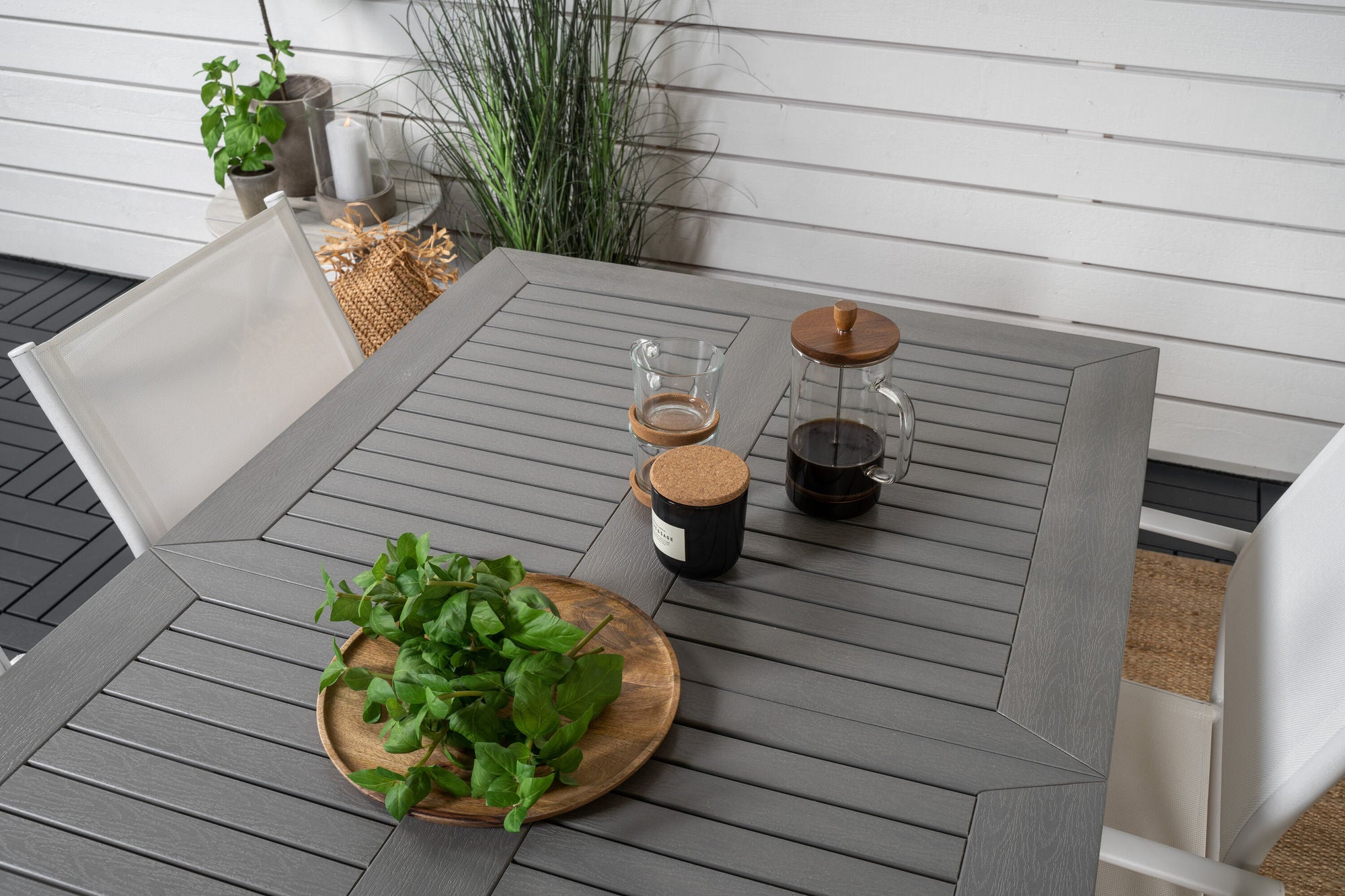 Venture Home Albany spisebord 152/210*90 - White Alu / Grey Aintwood+Santorini Arm stol (Stackable) - White Alu / White Textilene_4