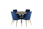 Venture Home Dipp spisebord - 115cm - Black Veneer / black legs w brass dipp - Velvet Deluxe stol - Blue/Matt Brass Leg 4
