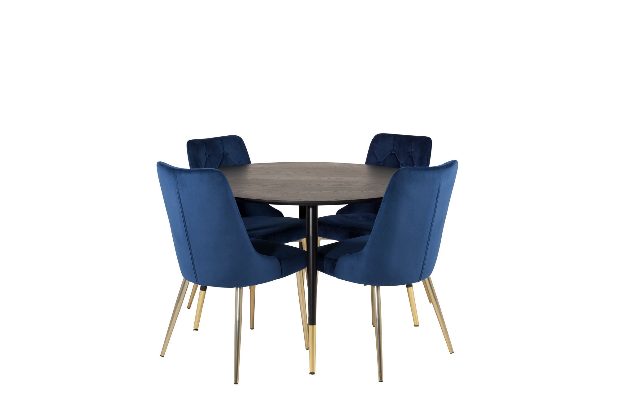 Venture Home Dipp spisebord - 115cm - Black Veneer / black legs w brass dipp - Velvet Deluxe stol - Blue/Matt Brass Leg 4