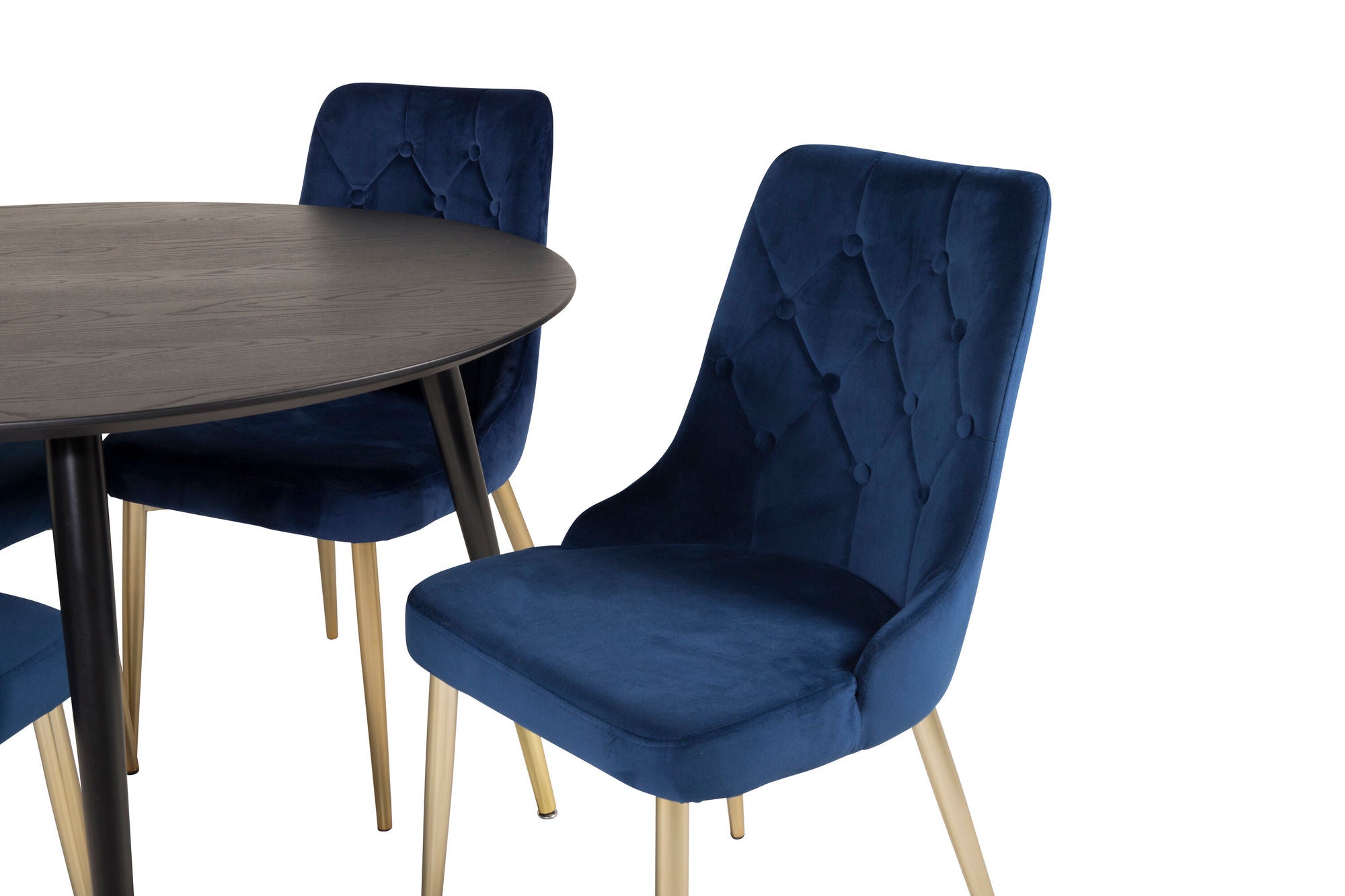 Venture Home Dipp spisebord - 115cm - Black Veneer / black legs w brass dipp - Velvet Deluxe stol - Blue/Matt Brass Leg 4