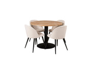 Venture Home Cirebon rund bord - 100cm - Teak / Black +Velvet Spisebordsstol - Black Legs /