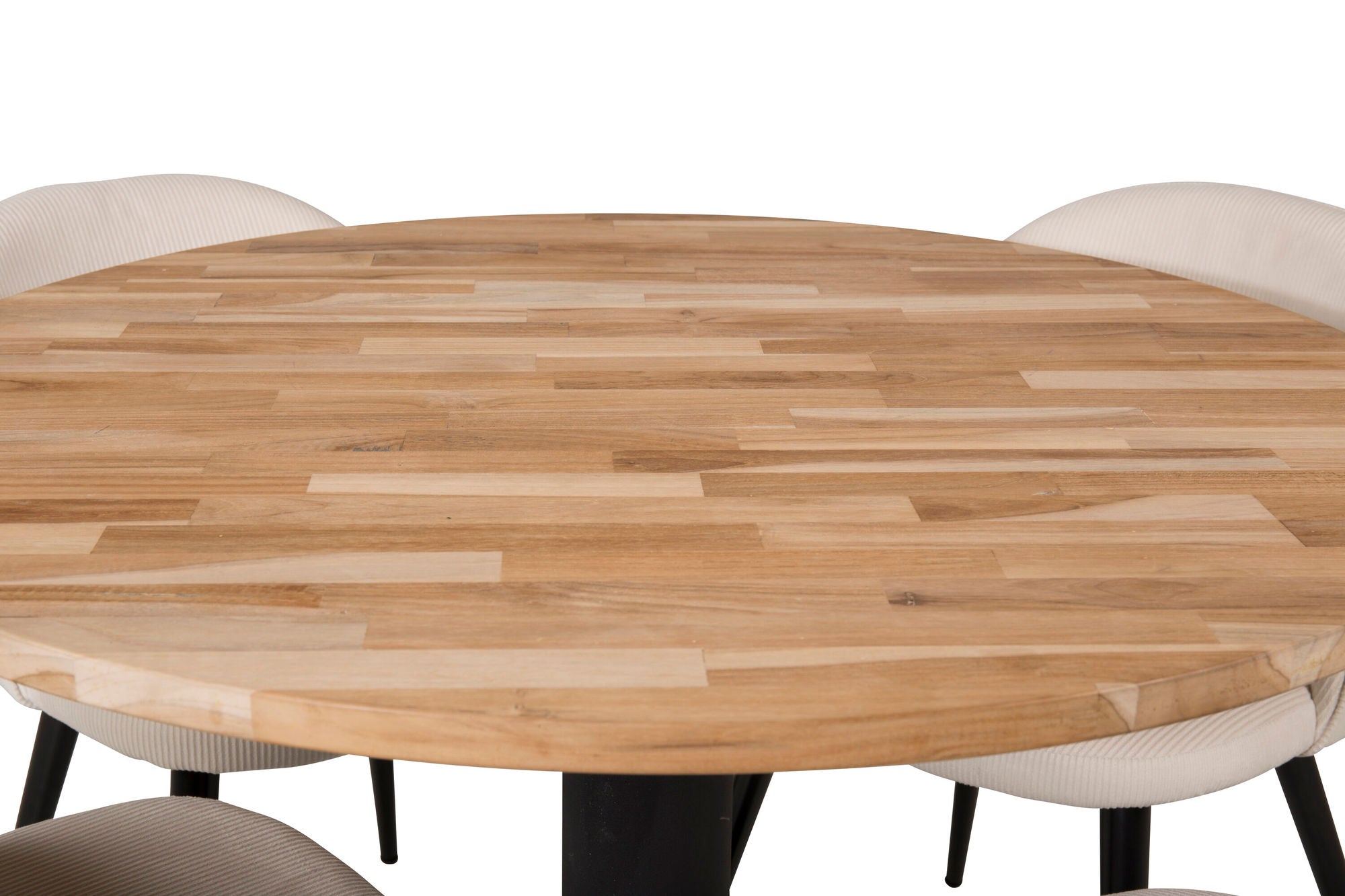 Venture Home Cirebon rund bord - 100cm - Teak / Black +Velvet Spisebordsstol - Black Legs /
