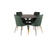 Venture Home Dipp spisebord - 115cm - Black Veneer / black legs w brass dipp +Velvet Lyx Matstol - Matt Mässing / Mossgrön Sammet_4