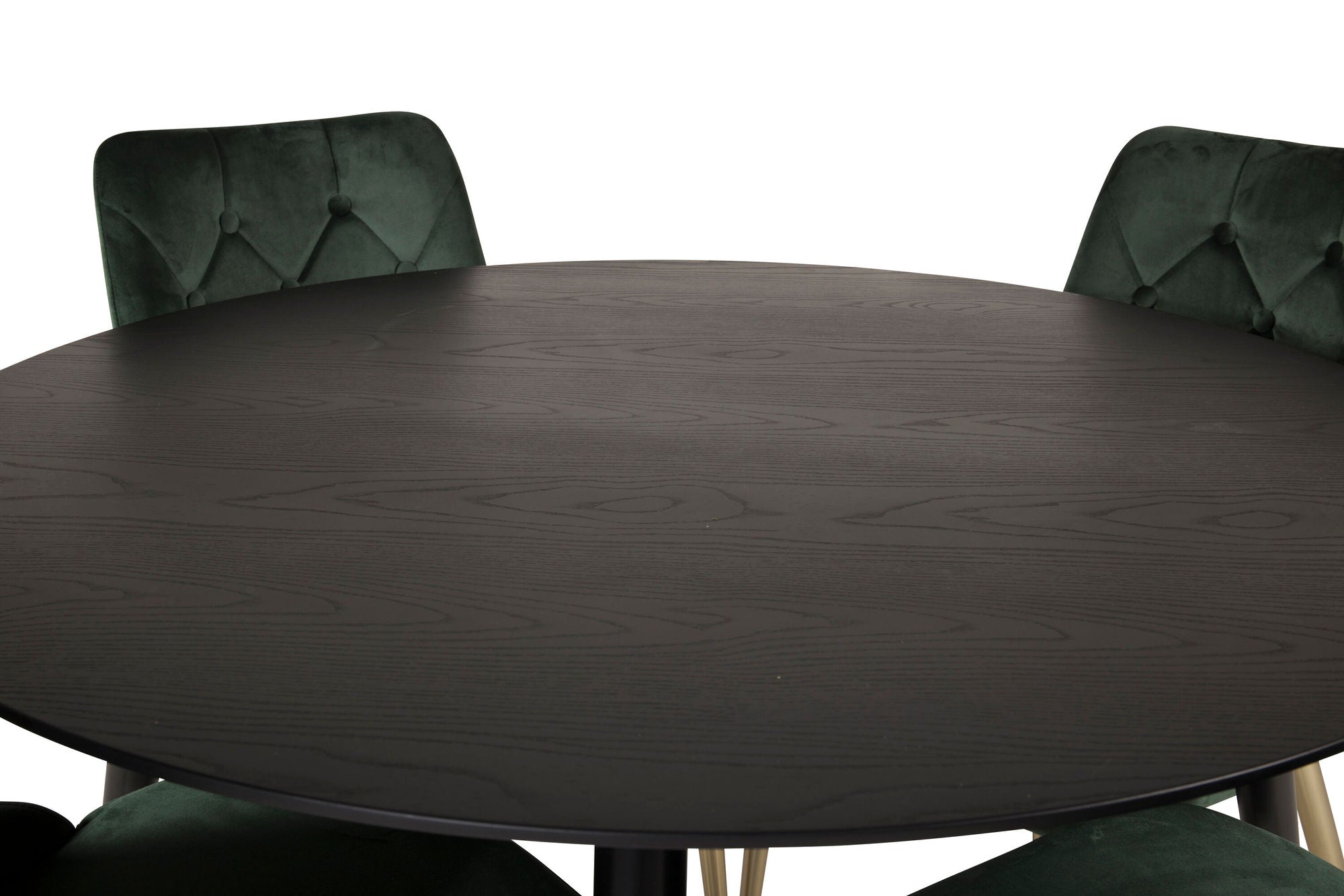 Venture Home Dipp spisebord - 115cm - Black Veneer / black legs w brass dipp +Velvet Lyx Matstol - Matt Mässing / Mossgrön Sammet_4