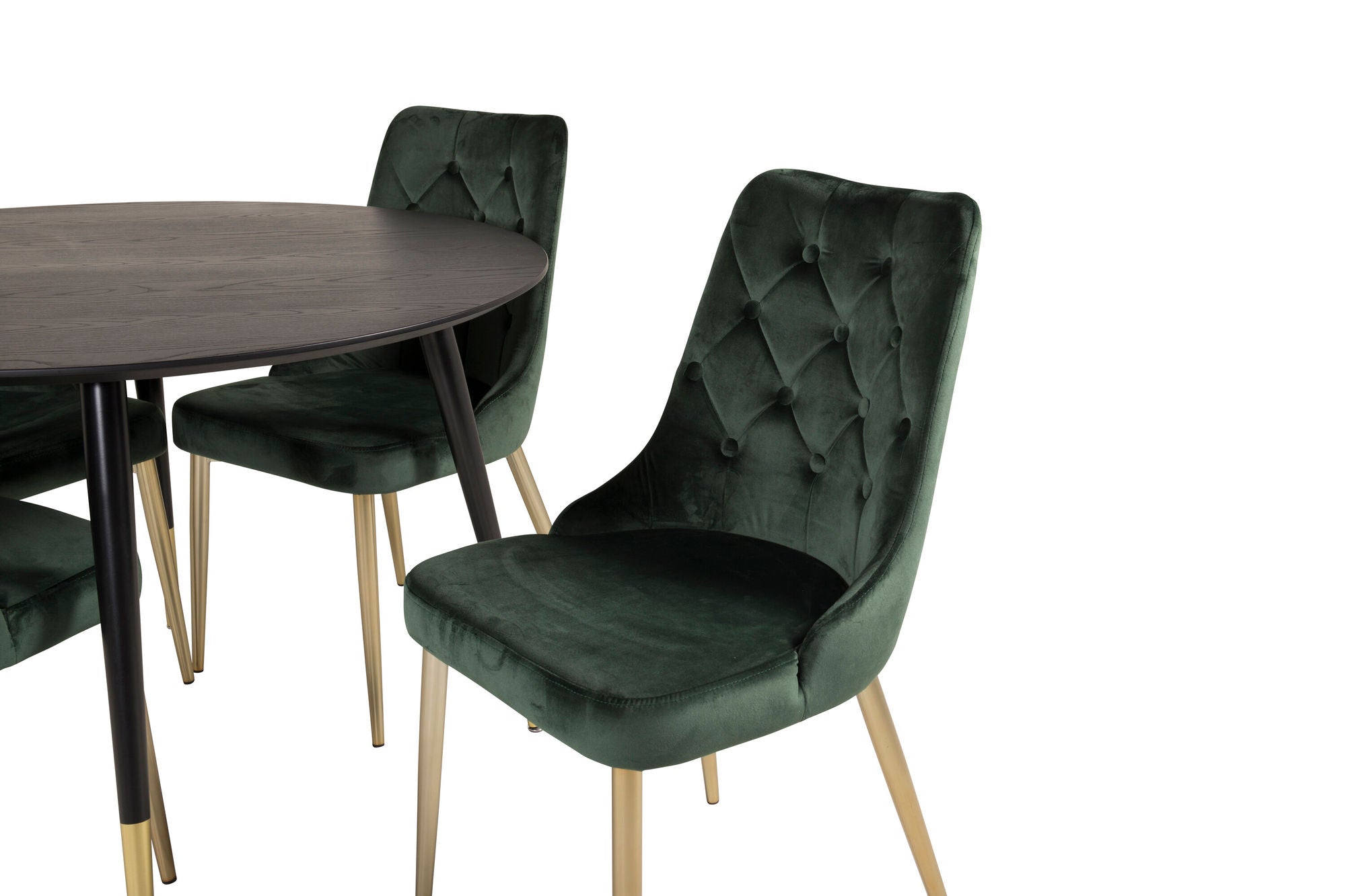 Venture Home Dipp spisebord - 115cm - Black Veneer / black legs w brass dipp +Velvet Lyx Matstol - Matt Mässing / Mossgrön Sammet_4