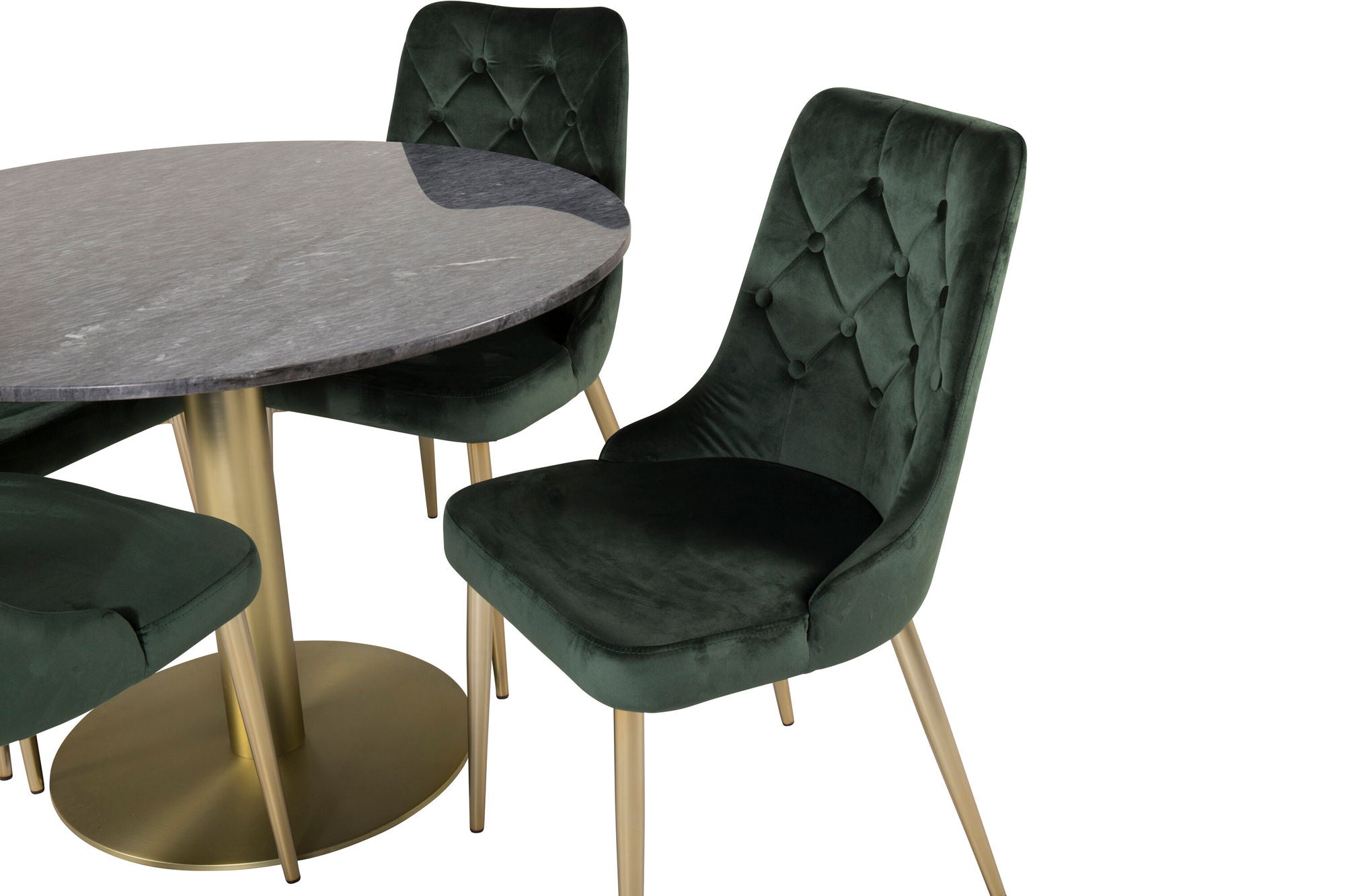 Venture Home Estelle runt Matbord - Borstad Mässing / Svart marmor - ø106*H75+Velvet Lyx Matstol - Matt Mässing / Mossgrön Sammet_4
