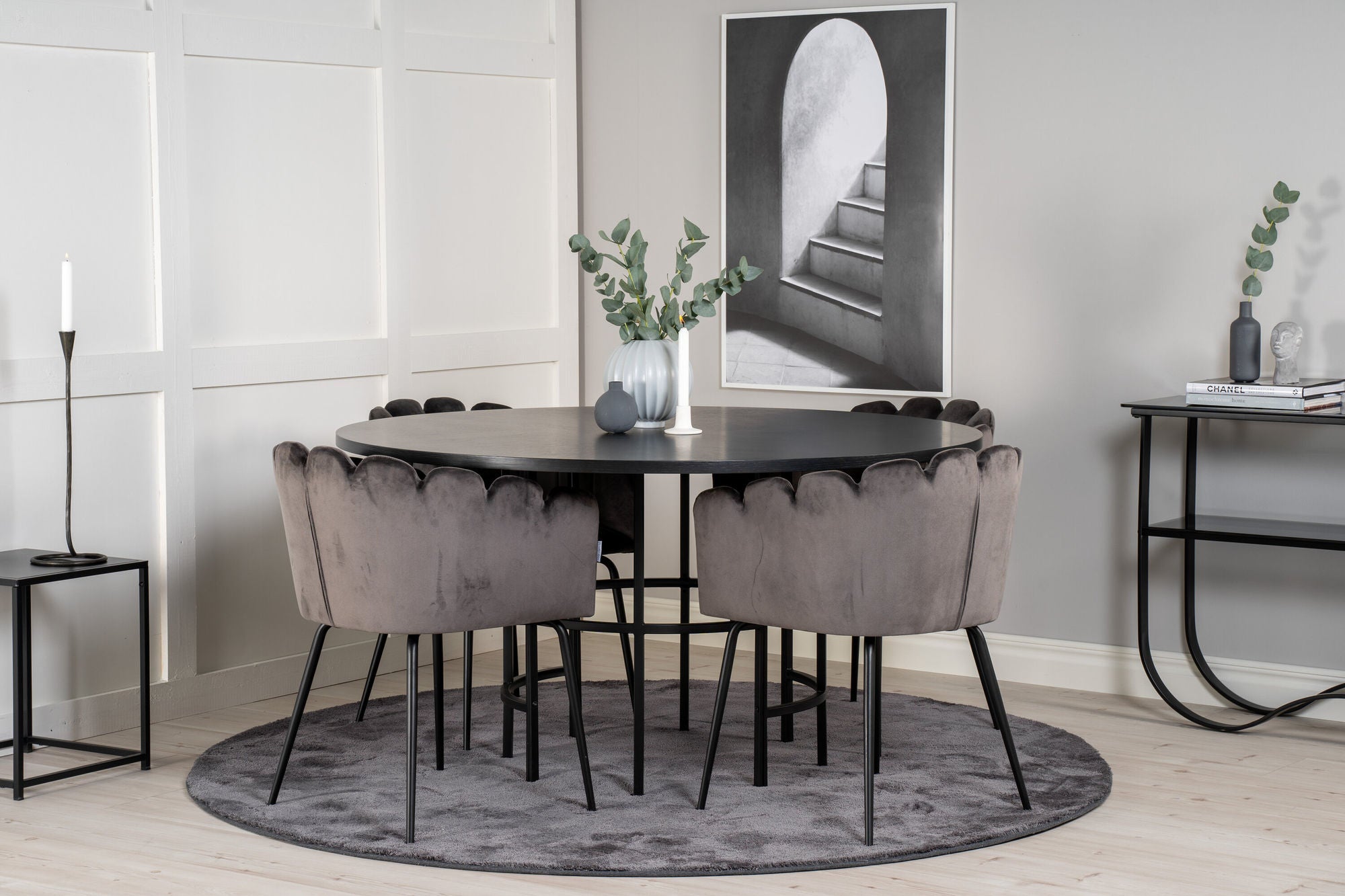 Venture Home Copenhagen - spisebord round - Black / Black+Limhamn - stol - Grey Velvet_4