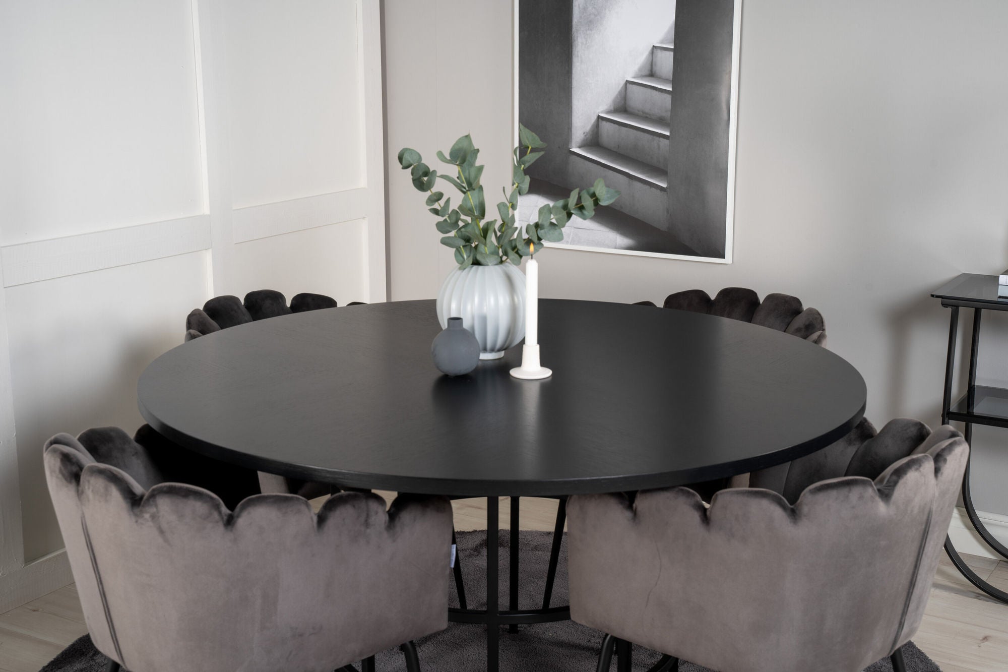 Venture Home Copenhagen - spisebord round - Black / Black+Limhamn - stol - Grey Velvet_4