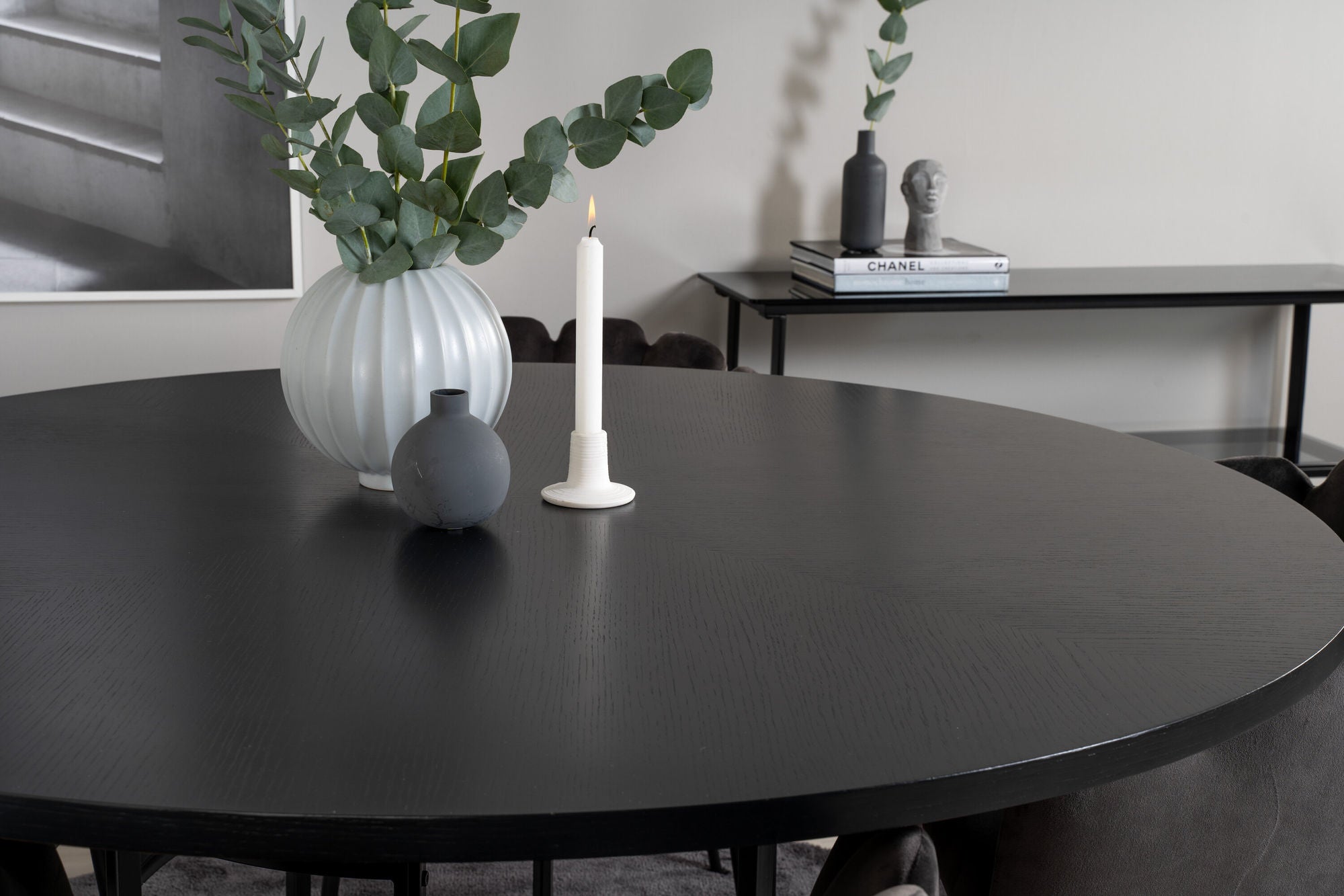 Venture Home Copenhagen - spisebord round - Black / Black+Limhamn - stol - Grey Velvet_4