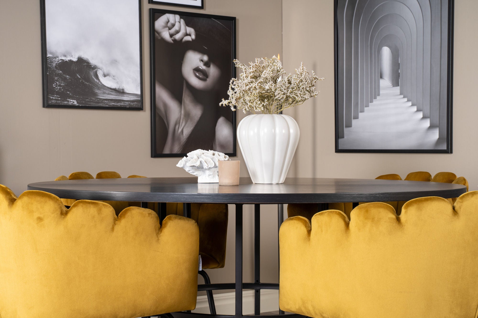 Venture Home Copenhagen - spisebord round - Black / Black+Limhamn - stol - Gold Velvet_4