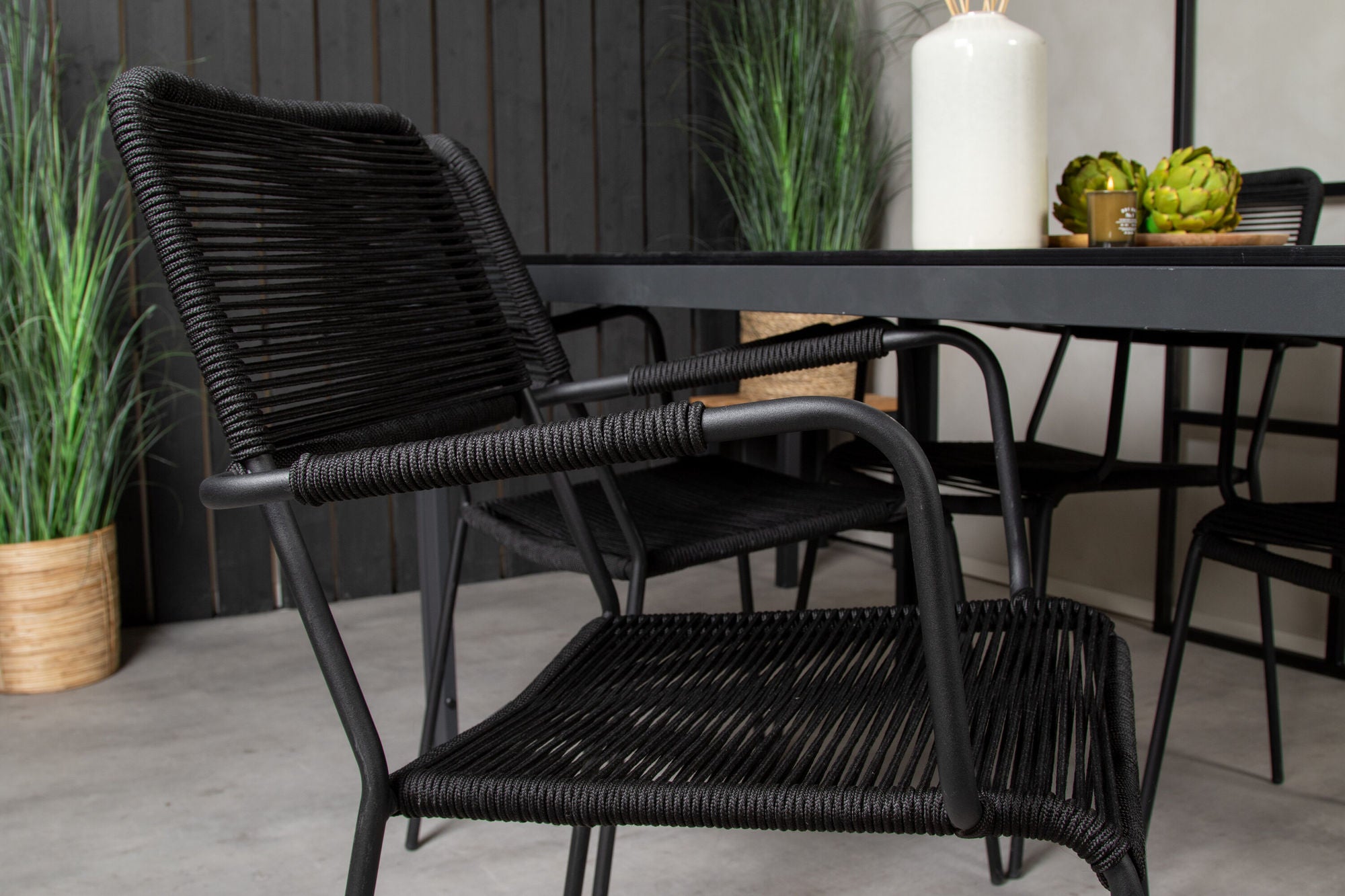 Venture Home Break spisebord - 150*90 Black Alu / Black Aintwood +Lindos Armchair - Black Alu / Black Rope_4