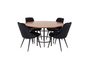 Venture Home Copenhagen - spisebord round - Brown / Black+Velvet Deluxe Spisebordsstol - Black legs / Black velvet_4