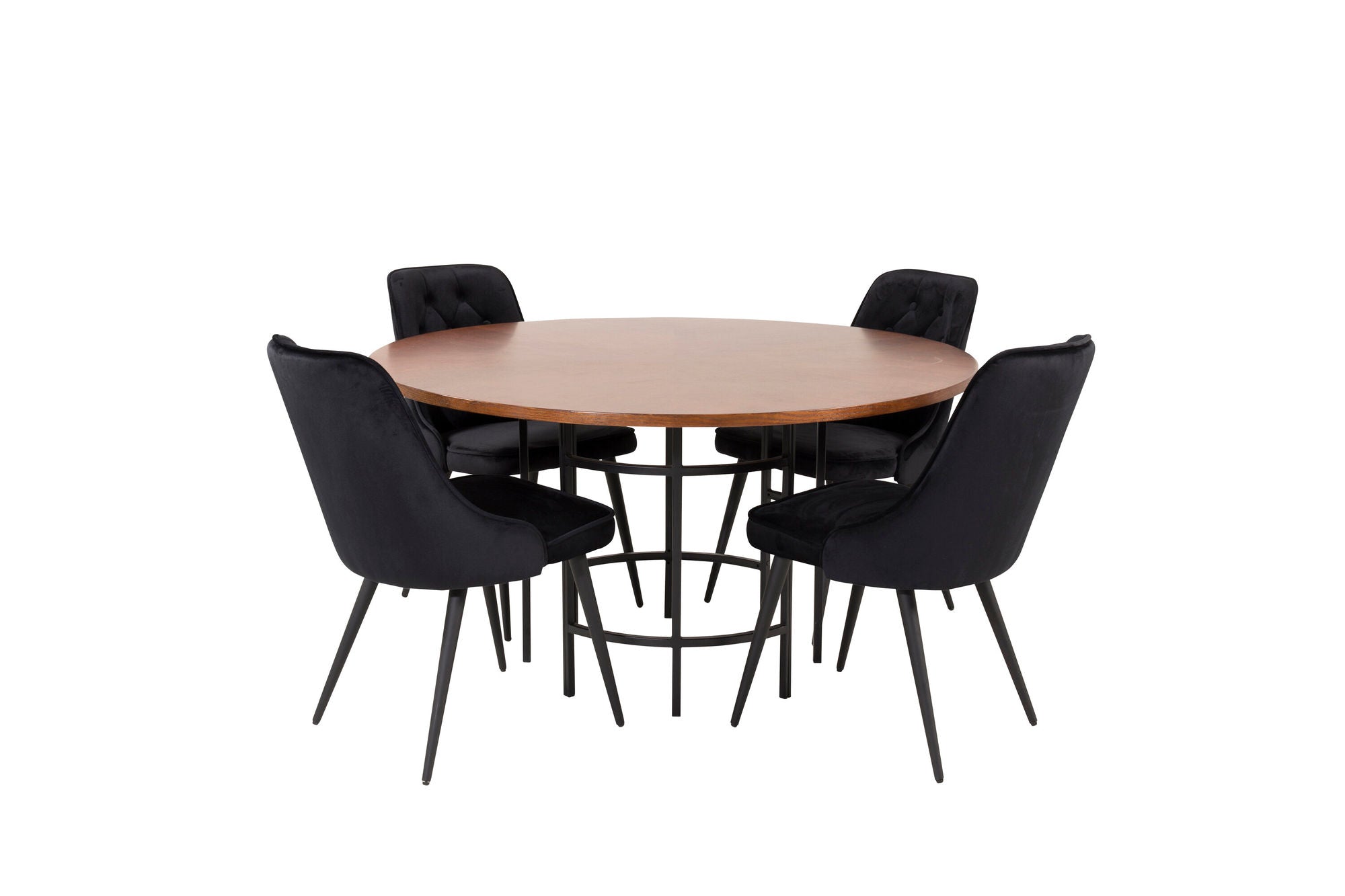 Venture Home Copenhagen - spisebord round - Brown / Black+Velvet Deluxe Spisebordsstol - Black legs / Black velvet_4