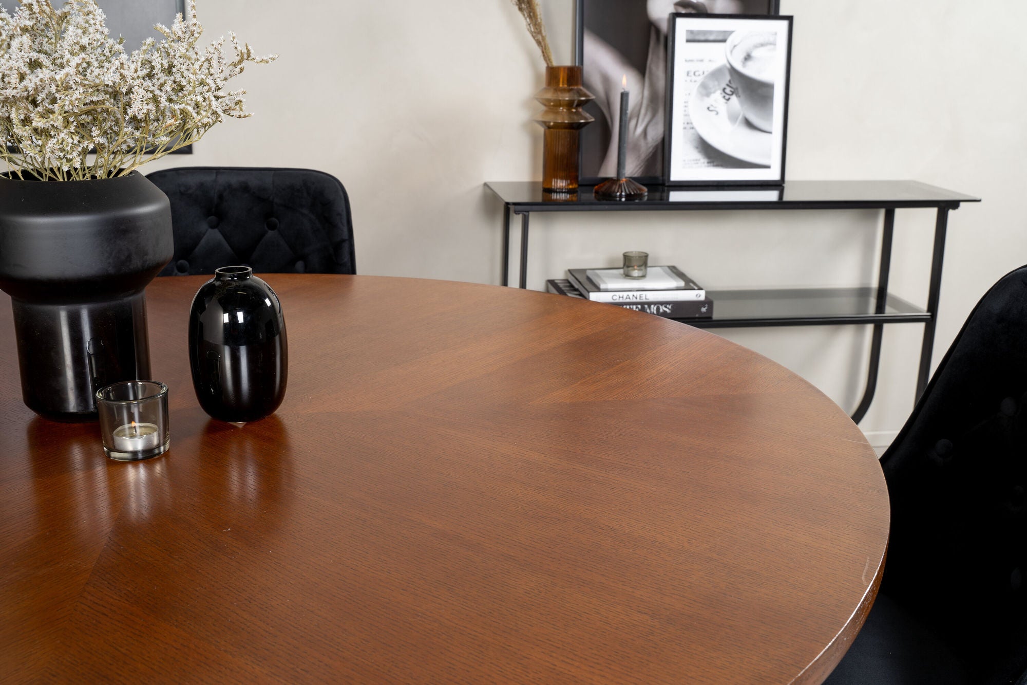 Venture Home Copenhagen - spisebord round - Brown / Black+Velvet Deluxe Spisebordsstol - Black legs / Black velvet_4
