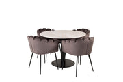 Venture Home Estelle runt Matbord - Svart / Vit marmor - ø106*H75+Limhamn - stol - Grey Velvet_4