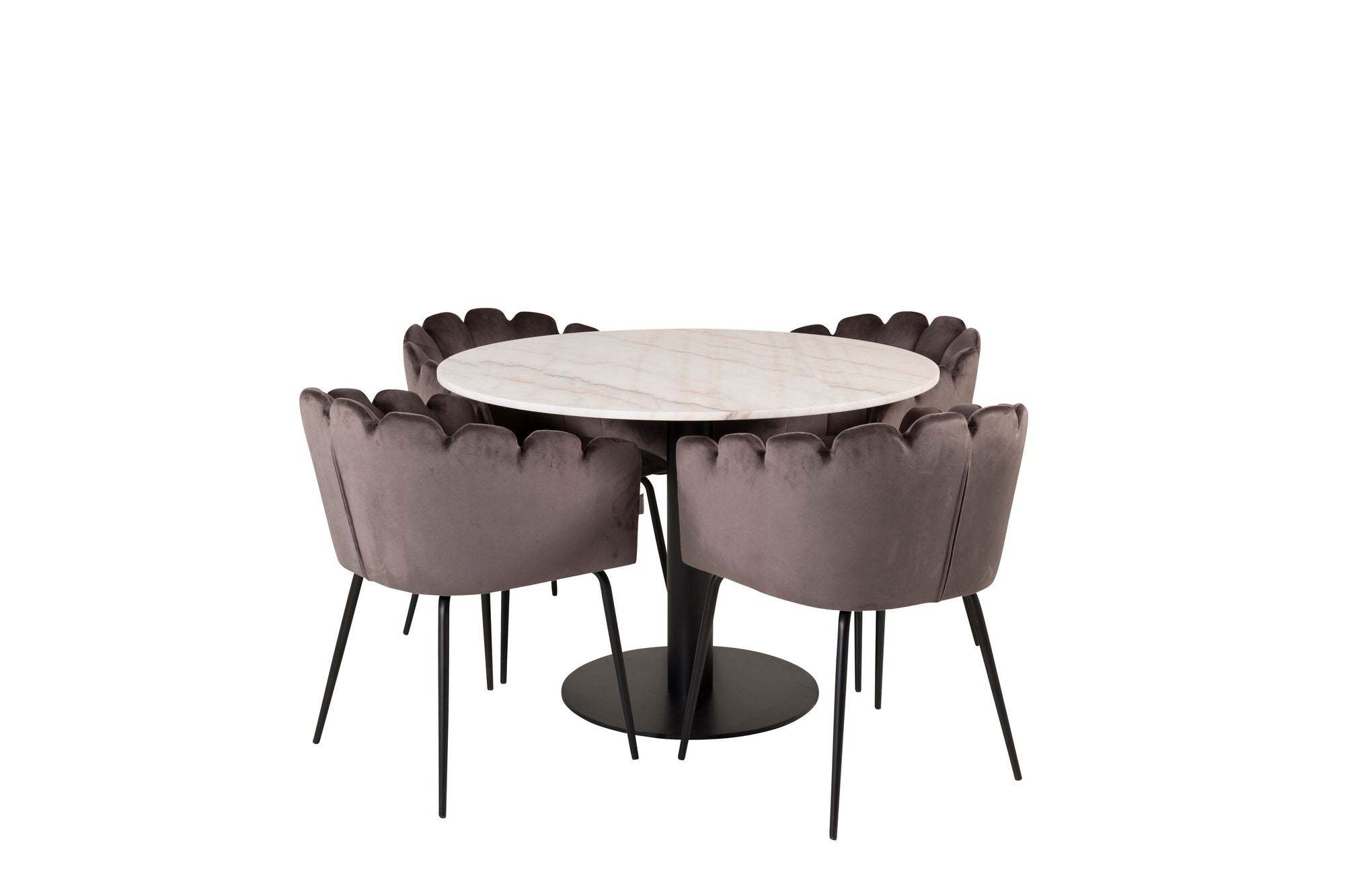 Venture Home Estelle runt Matbord - Svart / Vit marmor - ø106*H75+Limhamn - stol - Grey Velvet_4