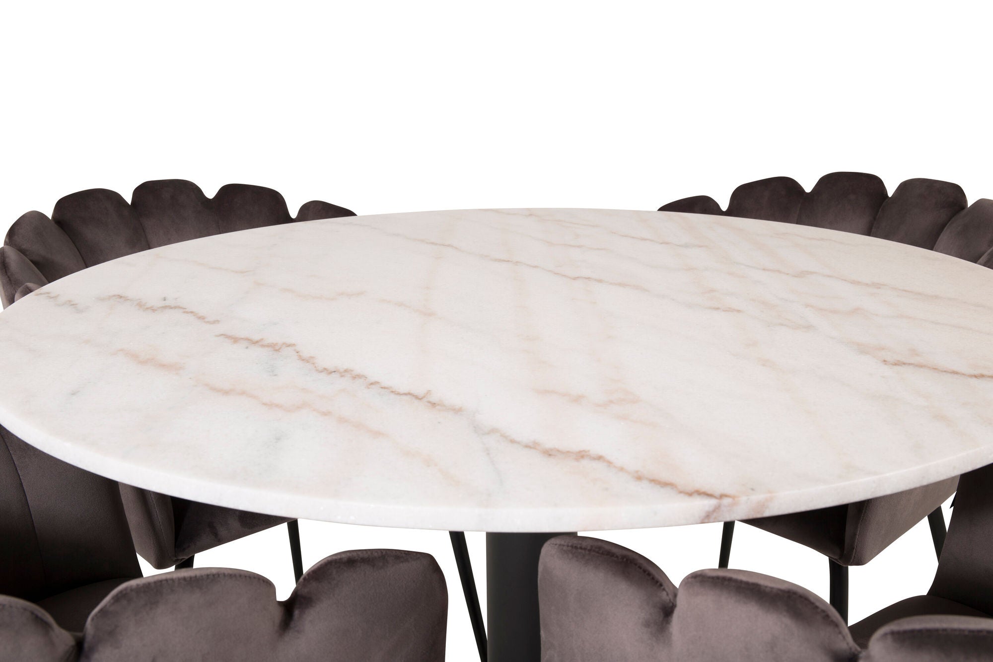 Venture Home Estelle runt Matbord - Svart / Vit marmor - ø106*H75+Limhamn - stol - Grey Velvet_4