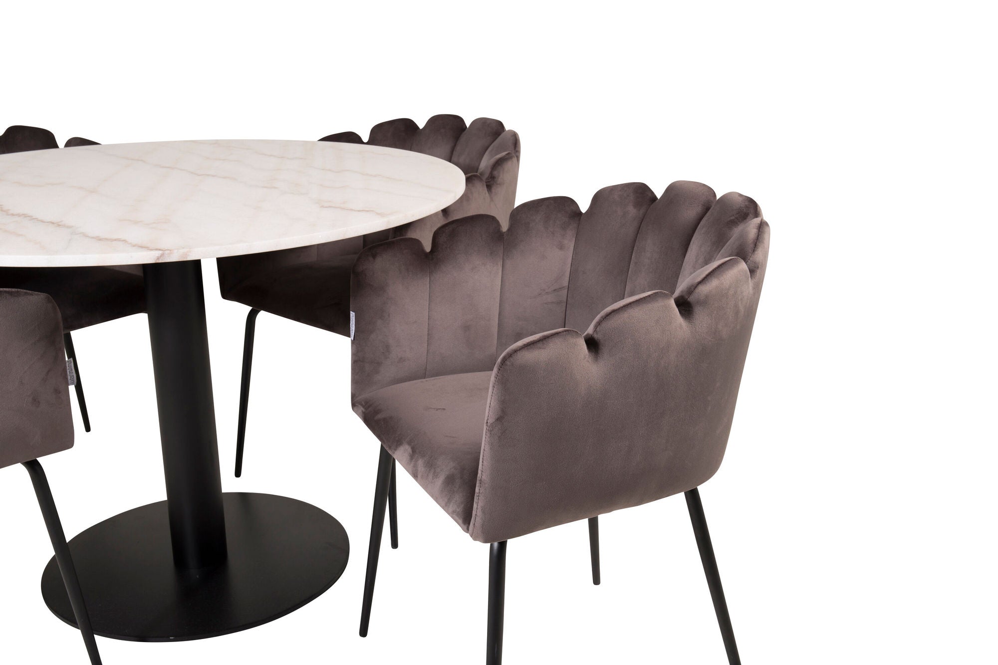 Venture Home Estelle runt Matbord - Svart / Vit marmor - ø106*H75+Limhamn - stol - Grey Velvet_4