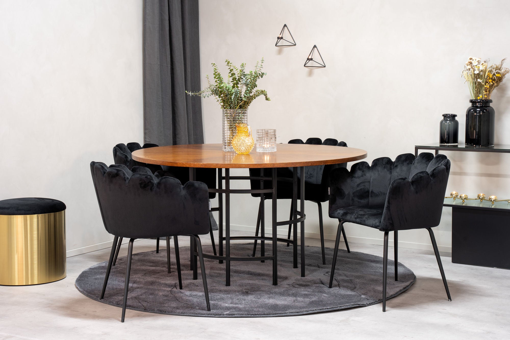 Venture Home Copenhagen - spisebord round - Brown / Black+Limhamn - stol - Black Velvet_4