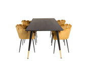 Venture Home Dipp spisebord - 180*90cm - Black Veneer / black legs w brass dipp +Limhamn - stol - Gold Velvet_4