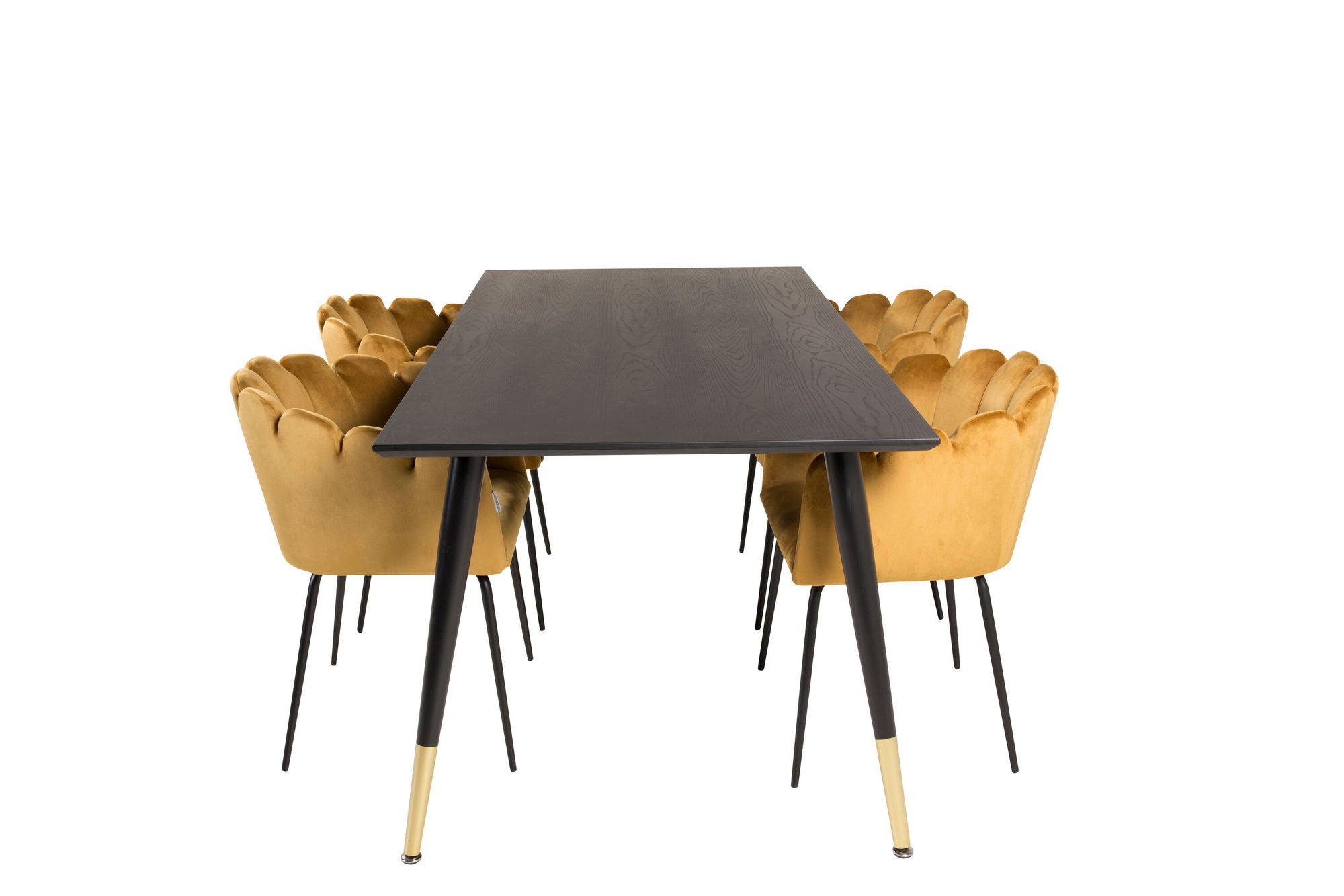 Venture Home Dipp spisebord - 180*90cm - Black Veneer / black legs w brass dipp +Limhamn - stol - Gold Velvet_4