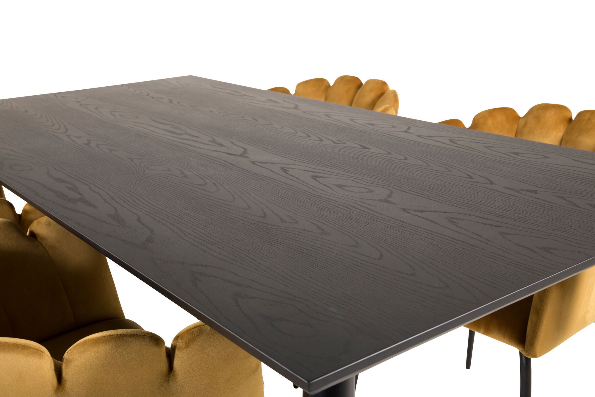 Venture Home Dipp spisebord - 180*90cm - Black Veneer / black legs w brass dipp +Limhamn - stol - Gold Velvet_4