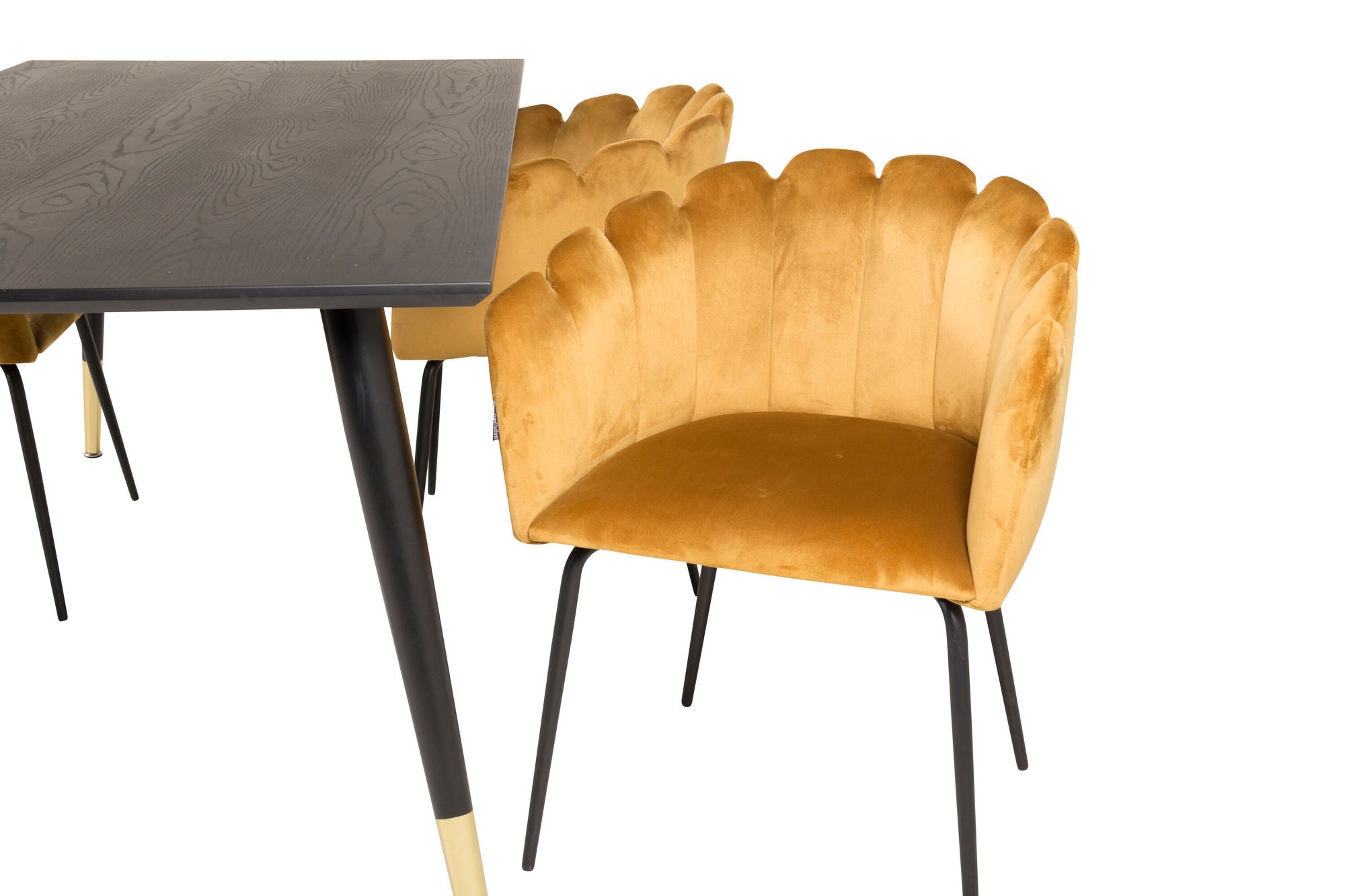 Venture Home Dipp spisebord - 180*90cm - Black Veneer / black legs w brass dipp +Limhamn - stol - Gold Velvet_4