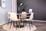 Venture Home Estelle runt Matbord - Borstad Mässing / Svart marmor - ø106*H75+Polar Spisebordsstol - Black legs / Beige Velvet_4