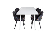 Venture Home Polar spisebord 180 cm - White top / White Legs+Velvet Spisebordsstol - Black Flower fabric_6