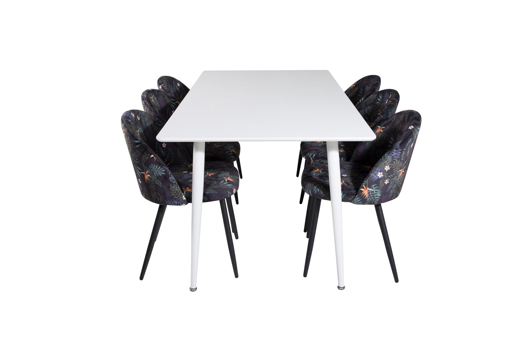 Venture Home Polar spisebord 180 cm - White top / White Legs+Velvet Spisebordsstol - Black Flower fabric_6