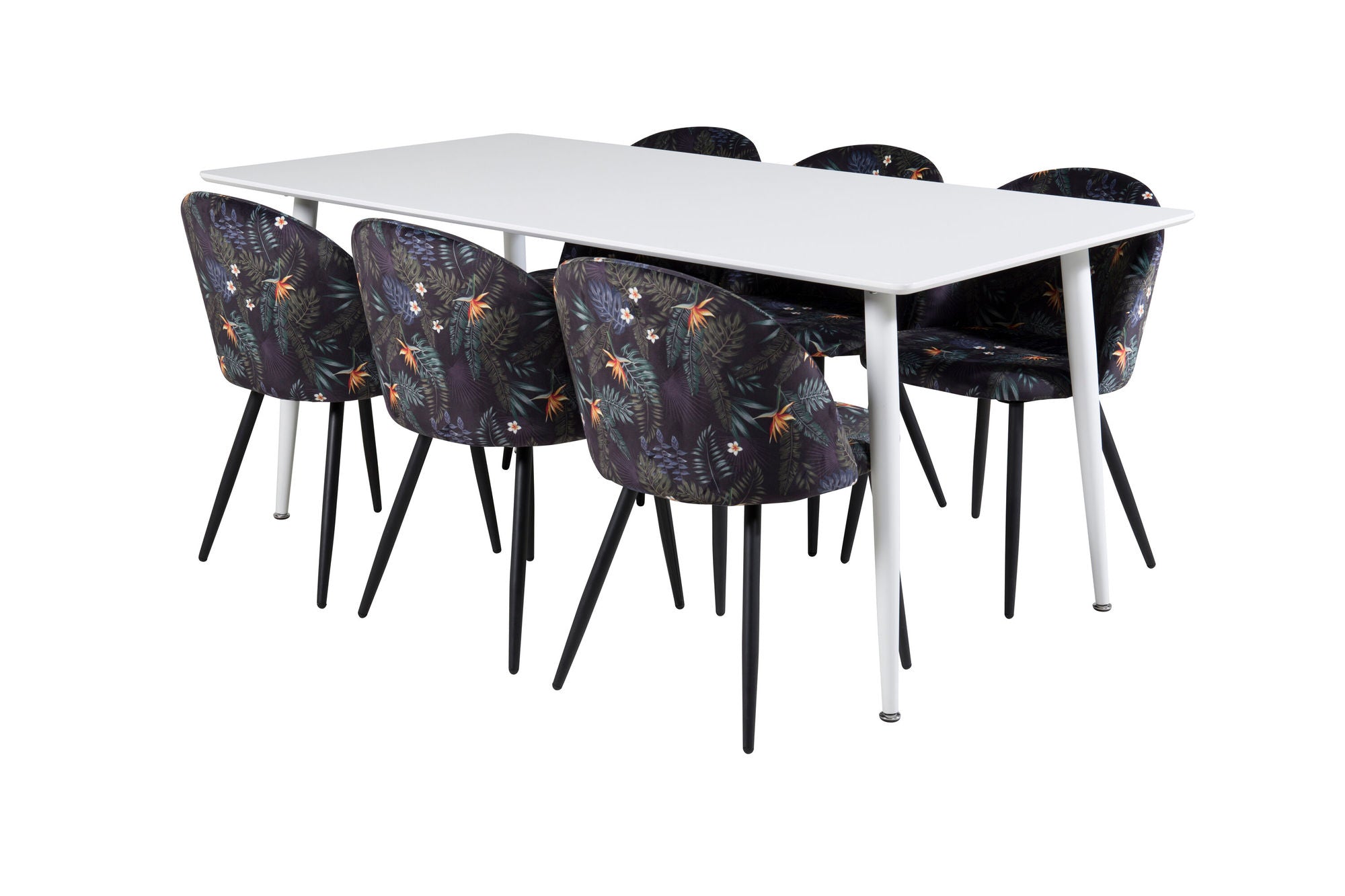 Venture Home Polar spisebord 180 cm - White top / White Legs+Velvet Spisebordsstol - Black Flower fabric_6