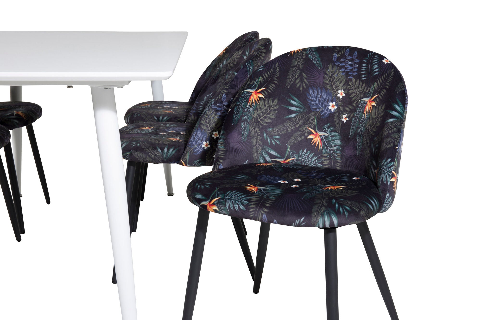 Venture Home Polar spisebord 180 cm - White top / White Legs+Velvet Spisebordsstol - Black Flower fabric_6