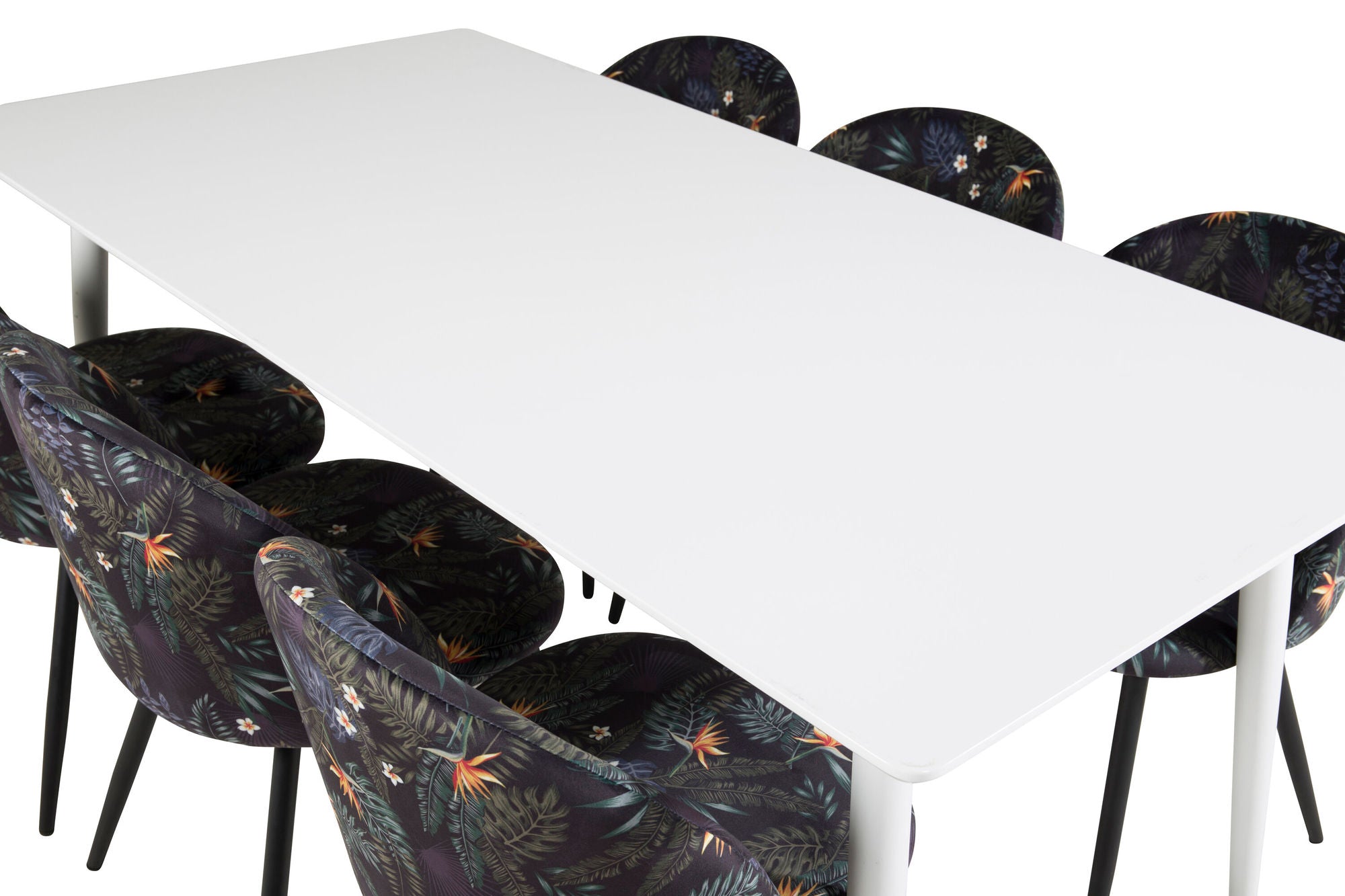 Venture Home Polar spisebord 180 cm - White top / White Legs+Velvet Spisebordsstol - Black Flower fabric_6