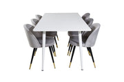 Venture Home Polar spisebord 180 cm - White top / White Legs+Velvet Spisebordsstol Brass - Light Grey / Black_6