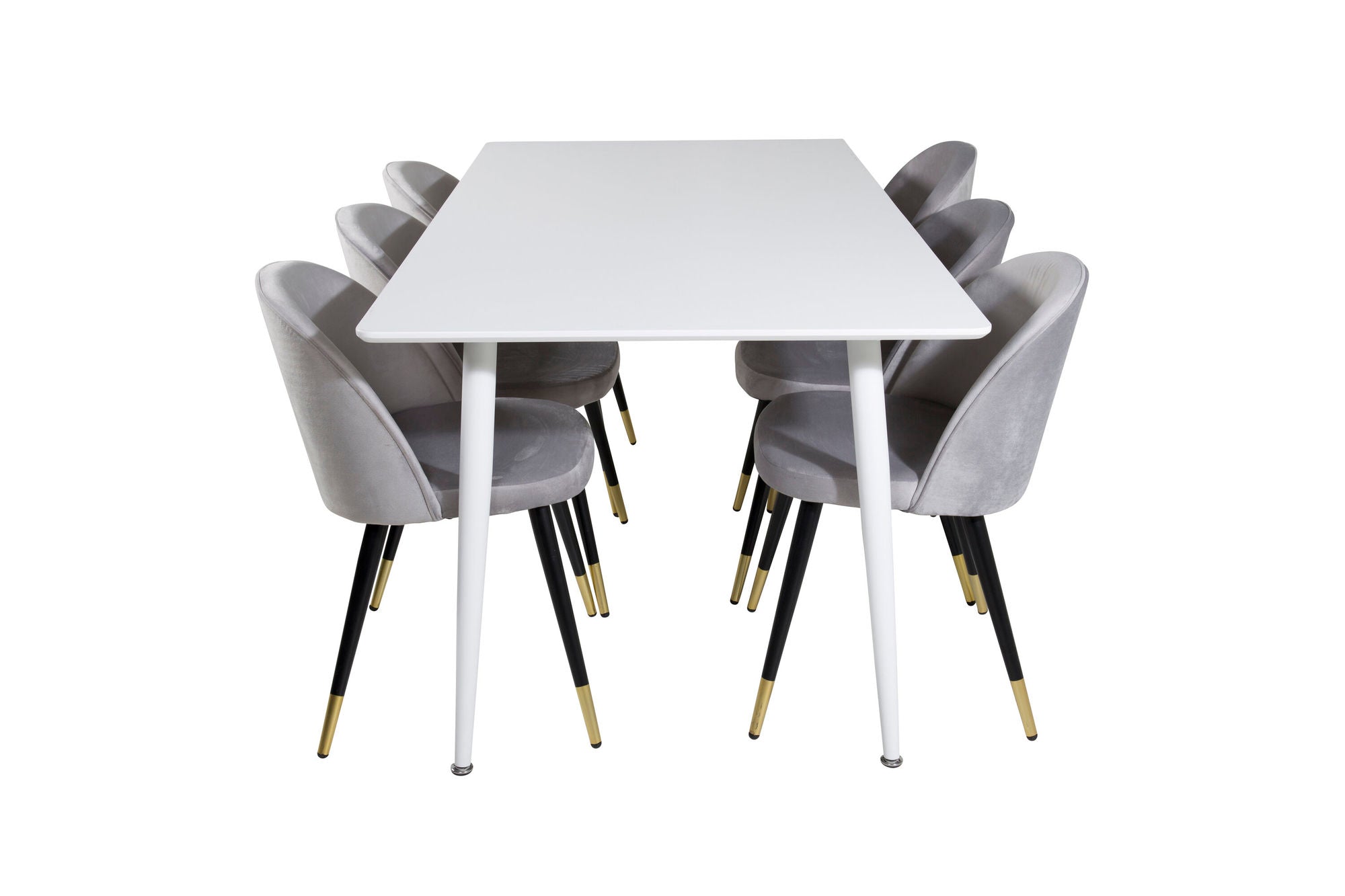 Venture Home Polar spisebord 180 cm - White top / White Legs+Velvet Spisebordsstol Brass - Light Grey / Black_6