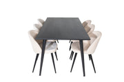 Venture Home Dipp spisebord - 180*90cm - Black Veneer / all black legs +Velvet Spisebordsstol - Beige / Black_6